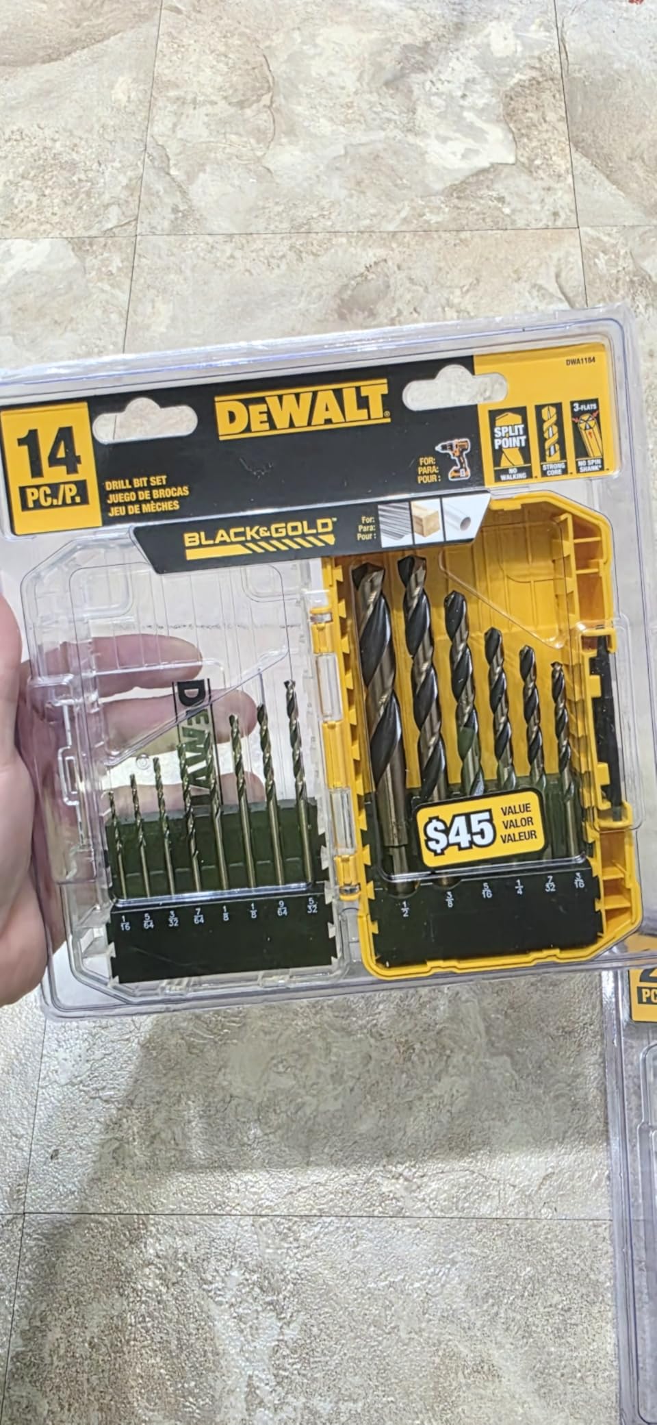 DEWALT Drill Bit Set, 3-Flats Shank, 14-Piece, 135 Degree Split Point, for Plastic, Wood and Metal (DWA1184) customer photo 2