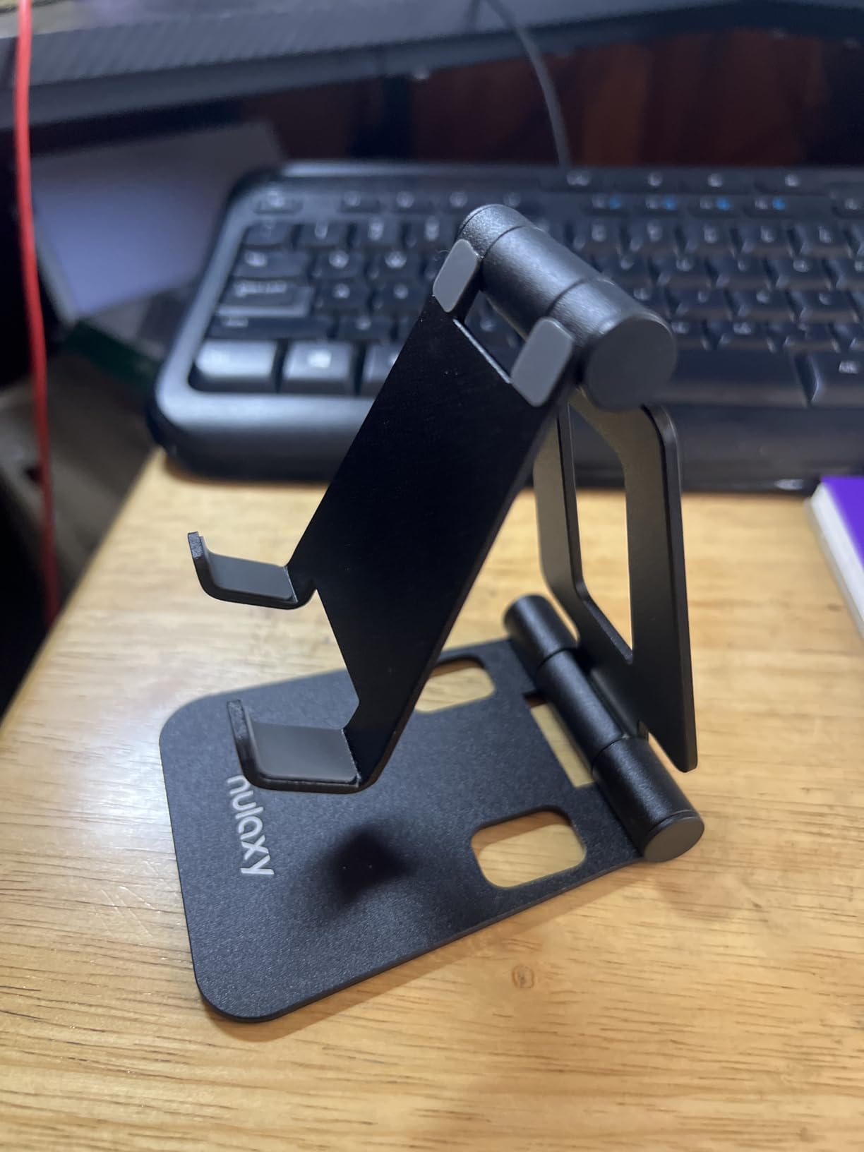 Nulaxy Dual Folding Cell Phone Stand, Fully Adjustable Foldable Desktop Phone Holder Cradle Dock Compatible with iPhone 17 16 15 14 13 12 11 Pro Max Xs Xr X 8, Nintendo Switch, All Phones customer photo 2