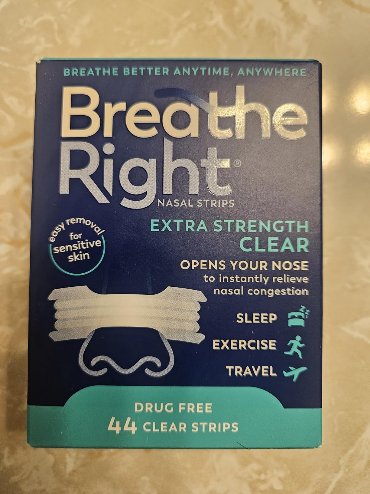 Breathe Right Nasal Strips | Extra Strength | Clear | For Sensitive Skin | Drug-Free Snoring Solution & Nasal Congestion Relief Caused by Colds & Allergies | 44 Count (Packaging May Vary) customer photo 2