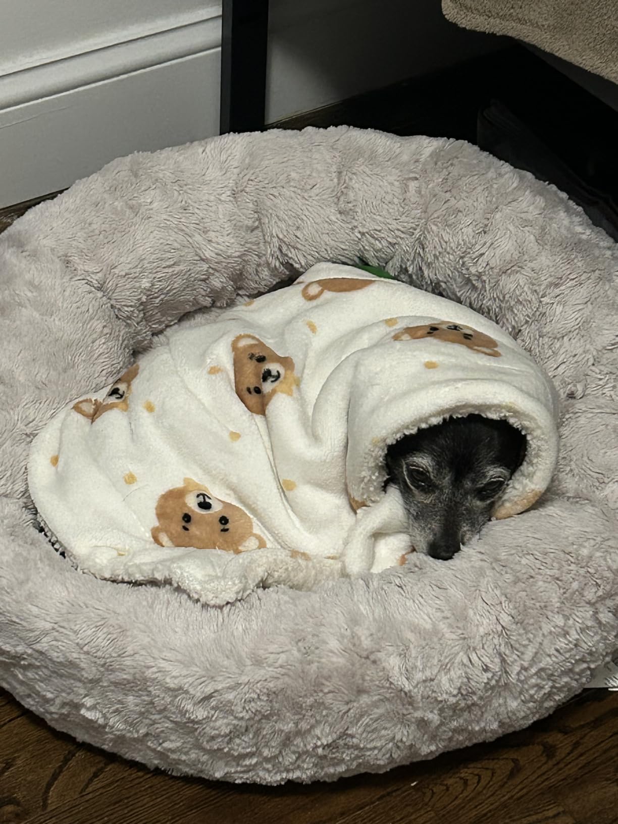 Best Friends by Sheri The Original Calming Donut Dog Bed - Washable Plush Pet Bed for Cats & Small Dogs up to 25 lbs, Lux Faux Fur, Oyster, Small (23