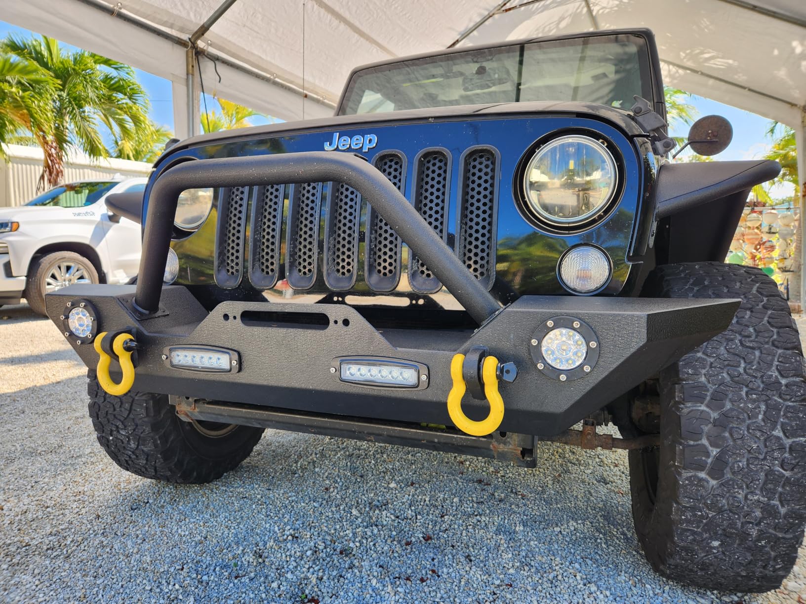 ECOTRIC Stubby Front Bumper Compatible With 2007-2024 Jeep Wrangler JK JL Gladiator JT W/Fog Light Housing & D-rings Steel Powder Coated Black customer photo 1
