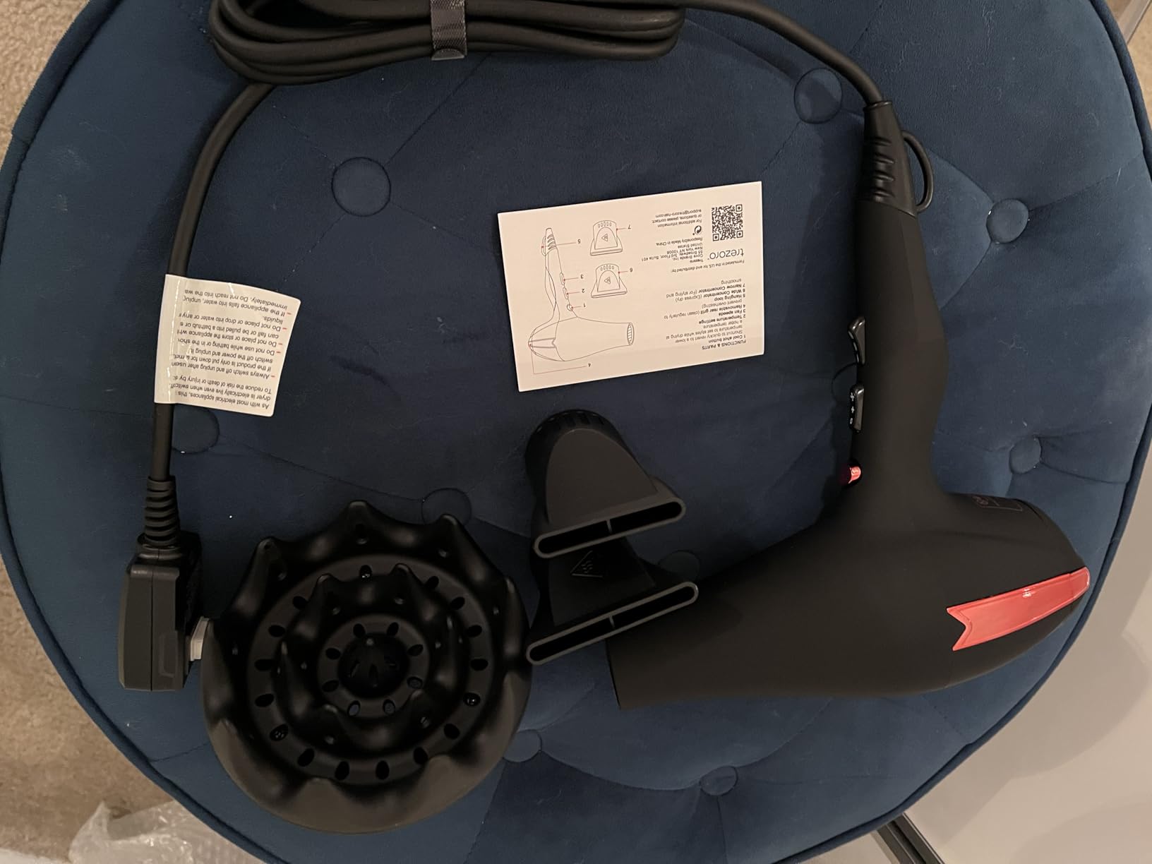 TREZORO Professional Hair Dryer with 2 Concentrator Nozzles, 2000W, Black customer photo 2