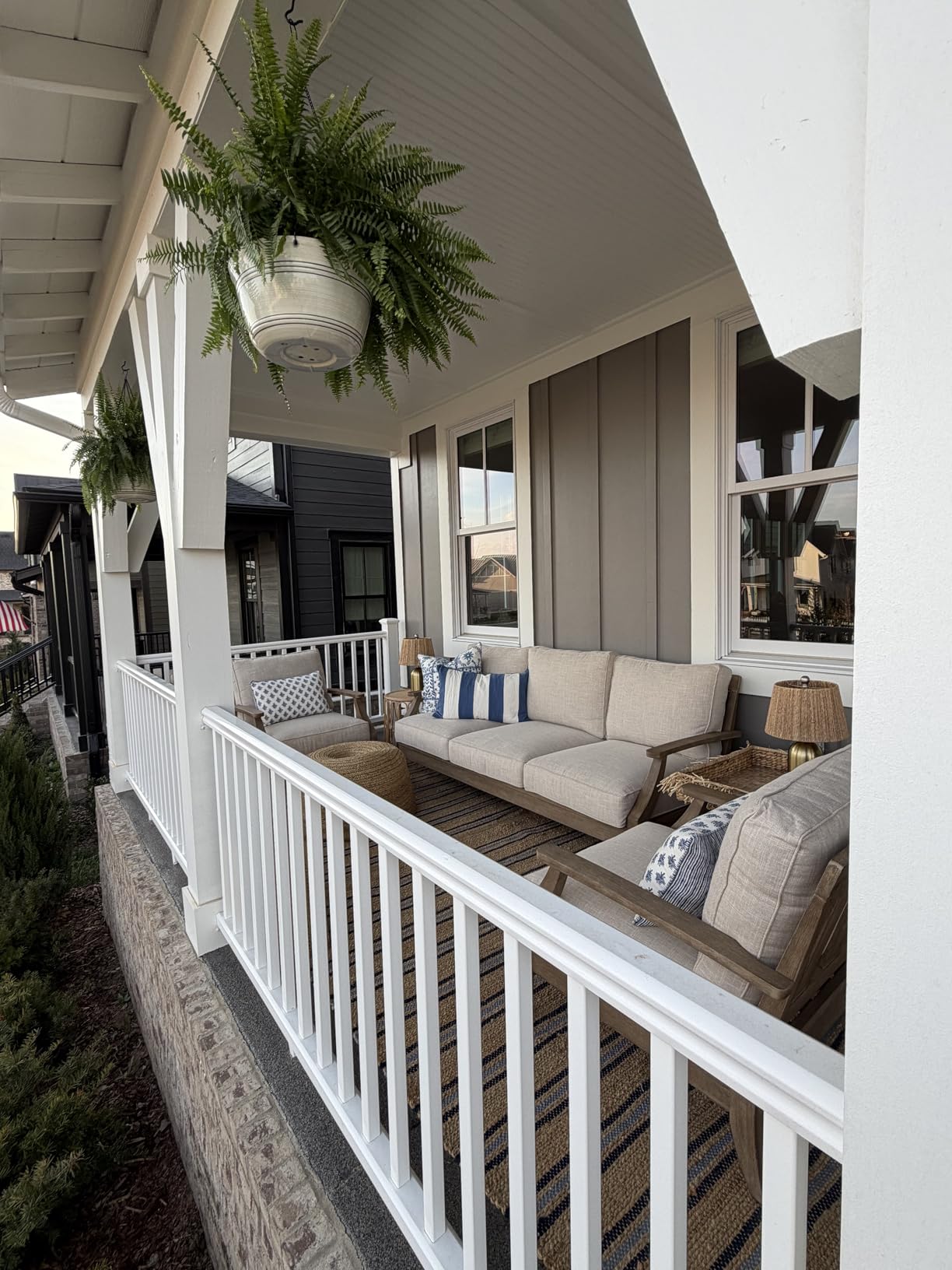 Signature Design by Ashley Clare View 1-Piece Eucalyptus Outdoor Sofa | Weather-shielded 5-step eucalyptus finish, Stain-resistant Nuvella fabric, Deep-seated 3-person frame with 4 accent pillows customer photo 2