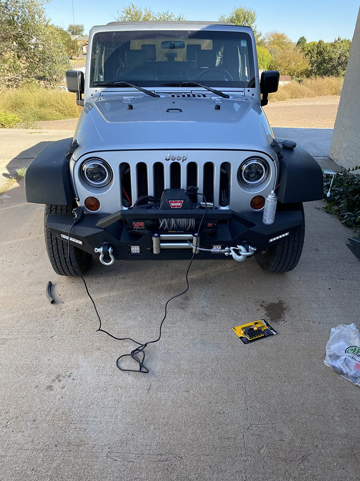 OEDRO Front Bumper, Compatible for 2007-2018 Jeep Wrangler JK & Unlimited, Rock Crawler Bumper with Winch Plate Mounting & 4 x LED Lights & 2 x D-Rings Off Road customer photo 2