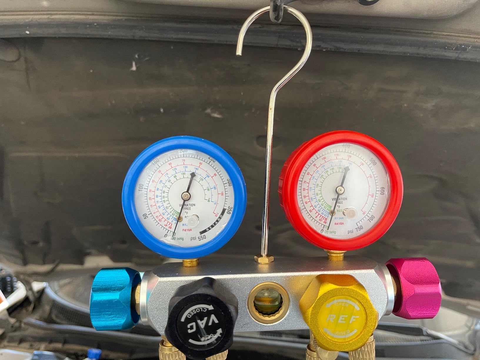 BACOENG AC Manifold Gauge Set for R134A R410A R22, HVAC Gauges with Hoses, 4 Way AutomotiveAir Conditioner Refrigerant Recharge Kit customer photo 2