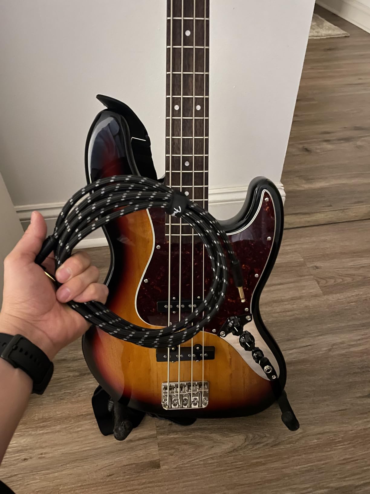 Fender Deluxe Series Instrument Cable, Guitar Cable, Guitar Accessories, Straight/Angle, Black Tweed, 10ft customer photo 1