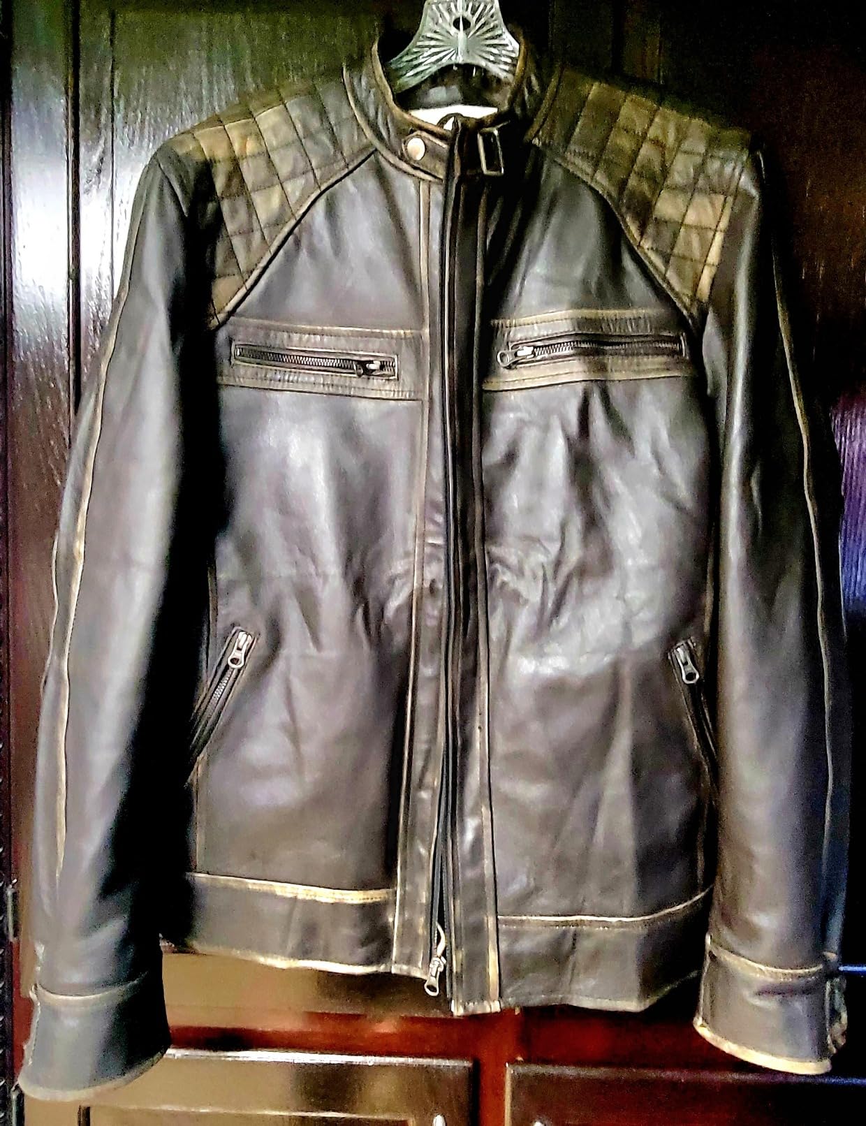 Mens Genuine Leather Biker Jacket Black | Vintage Brown Distressed Lambskin Motorcycle Jackets for Men customer photo 1