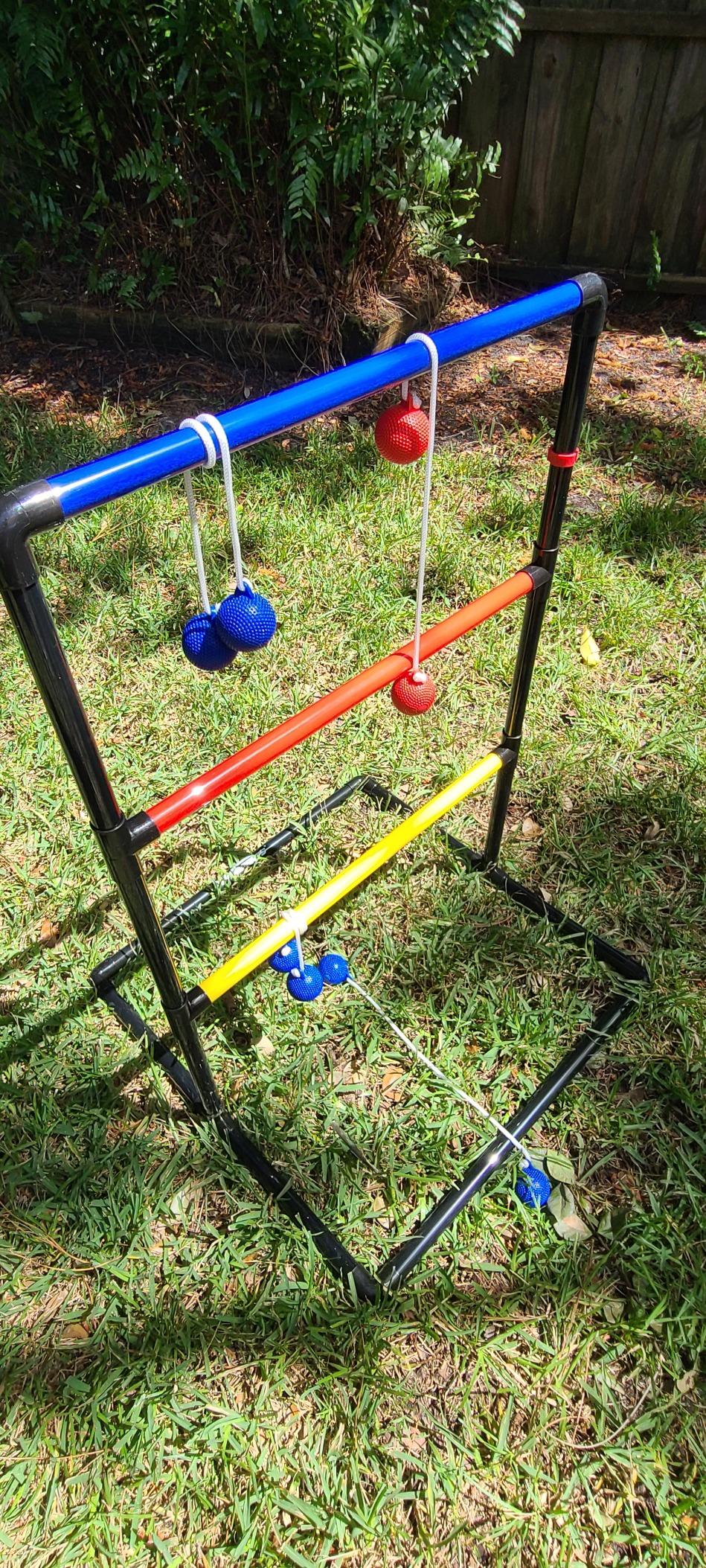 Win SPORTS Ladder Toss Outdoor Game Set with 6 Weighted Bolos, Carrying Case and Sand Weighted PVC Piping customer photo 1