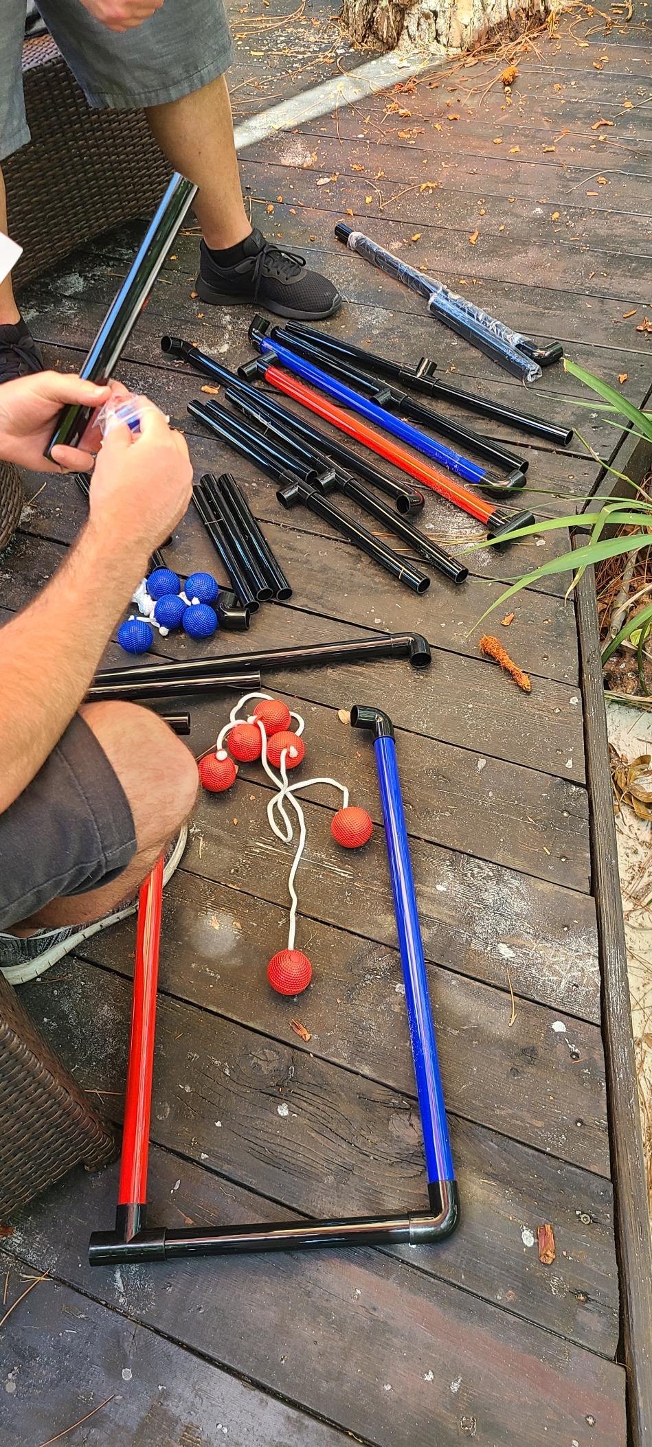 Win SPORTS Ladder Toss Outdoor Game Set with 6 Weighted Bolos, Carrying Case and Sand Weighted PVC Piping customer photo 2