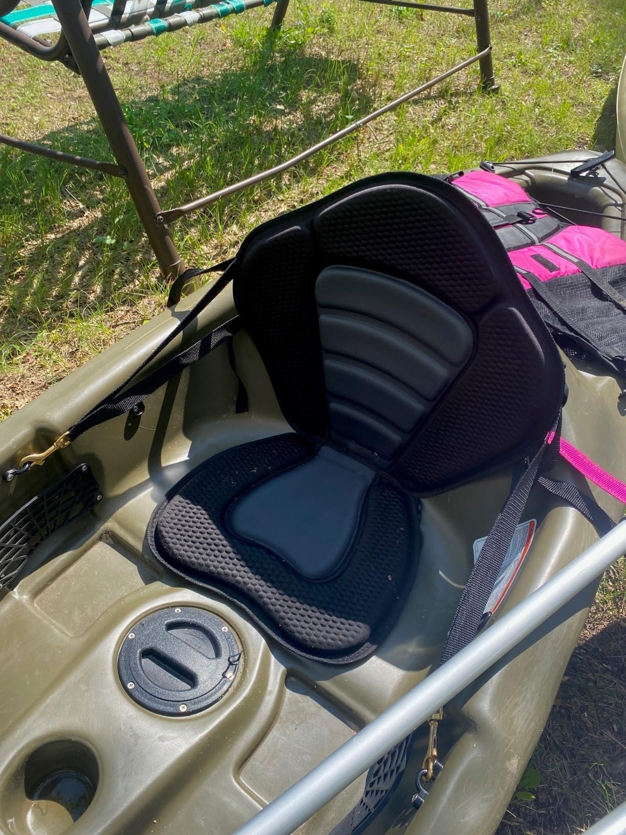 2 Pack of Kayak Seat Deluxe Padded Canoe Backrest Seat Sit On Top Cushioned Back Support SUP Paddle Board Seats with Detachable Storage Bag 4 Adjustable Straps for Kayaking Canoeing Rafting Fishing customer photo 1