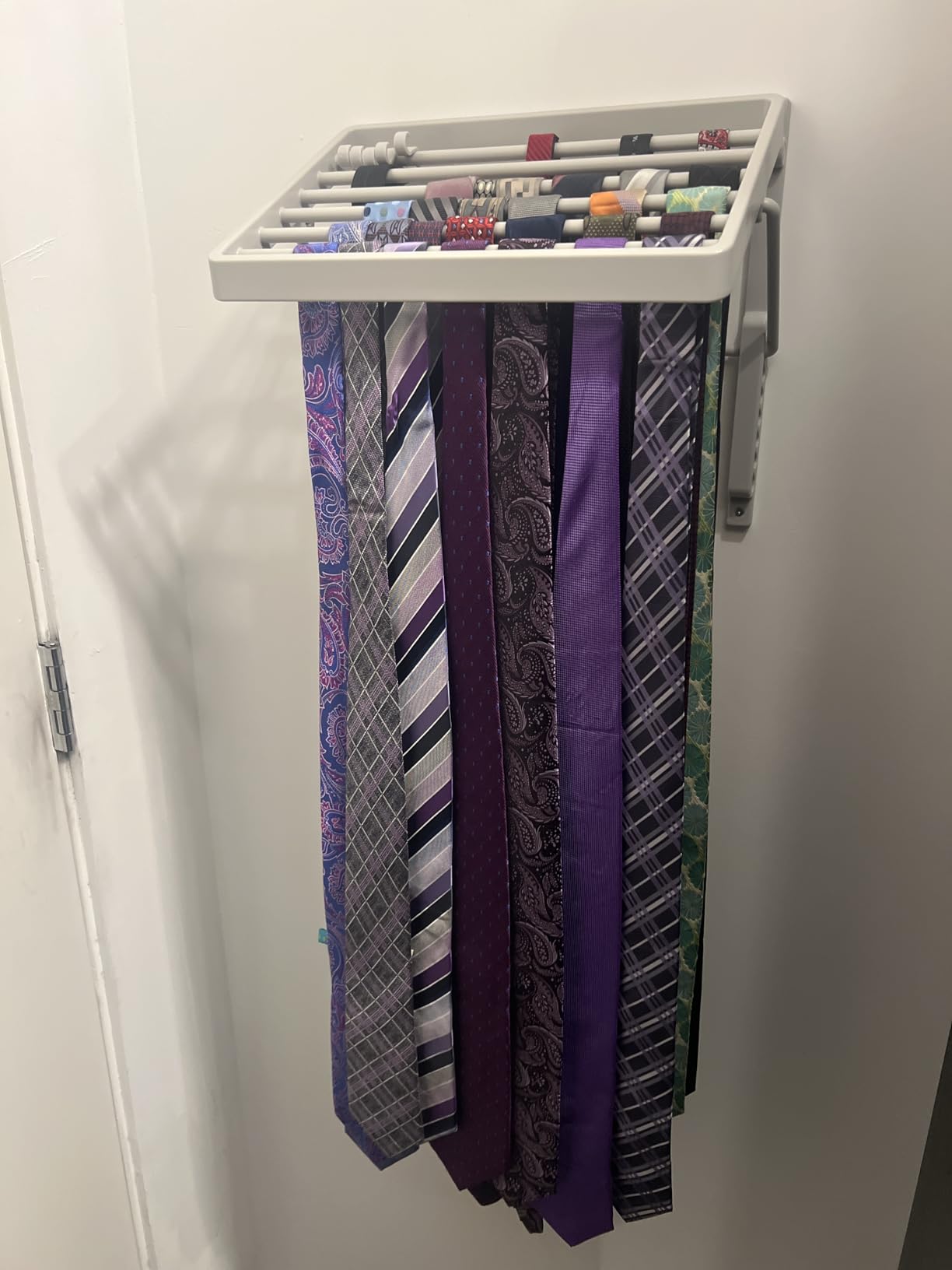 TieMaster Tie Rack and Scarf Organizer, Battery-Free Design, Holds 60 Ties and Scarves with 5 Belt Hooks, Easy Installation, Wall Mounted Tie Organizer, for Men & Women customer photo 2