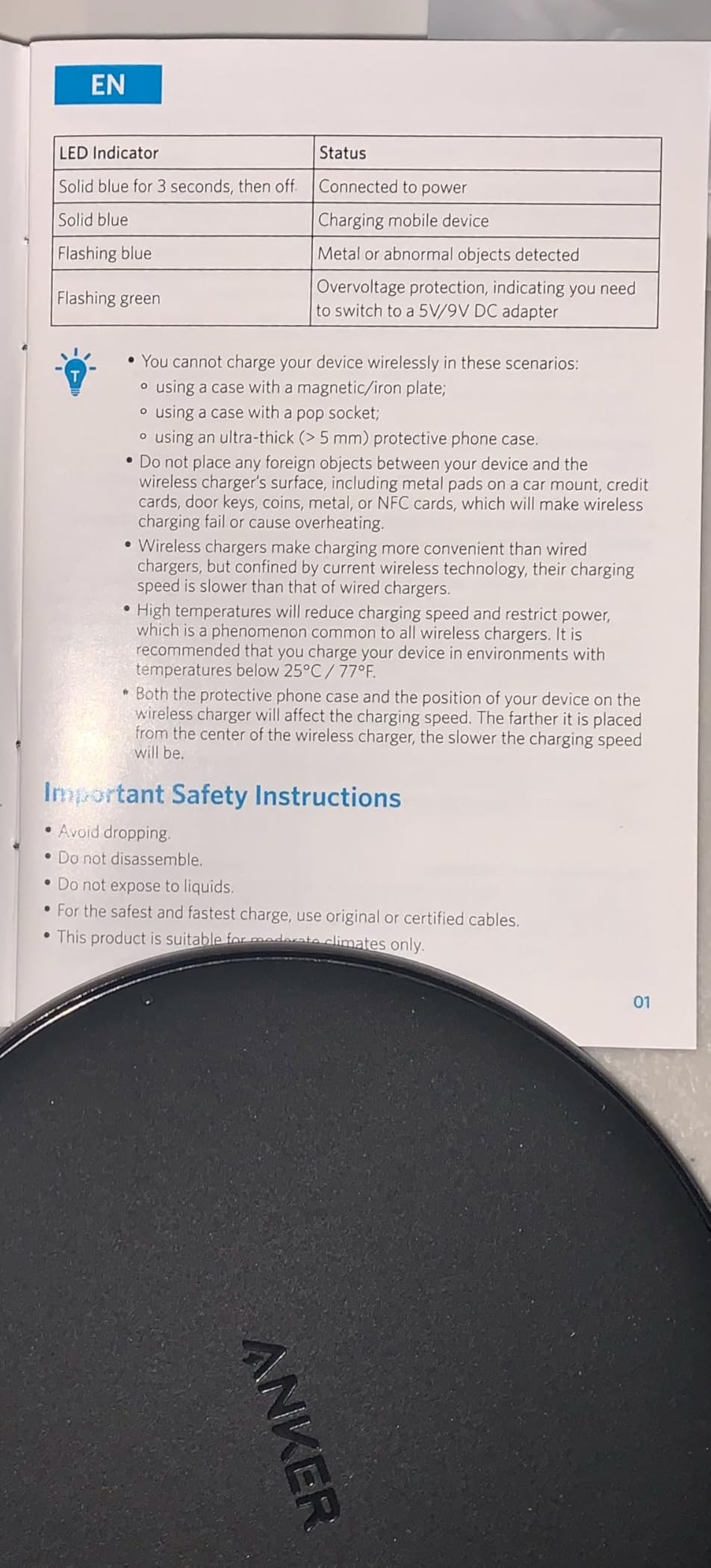 Anker 313 Wireless Charger (Pad), Qi-Certified, 10W Max Fast Charging for Samsung, Compatible with iPhone 16 Plus/15 Plus/14 Plus/12, AirPods (No AC Adapter, Not MagSafe Magnetic Charging Compatible) customer photo 1