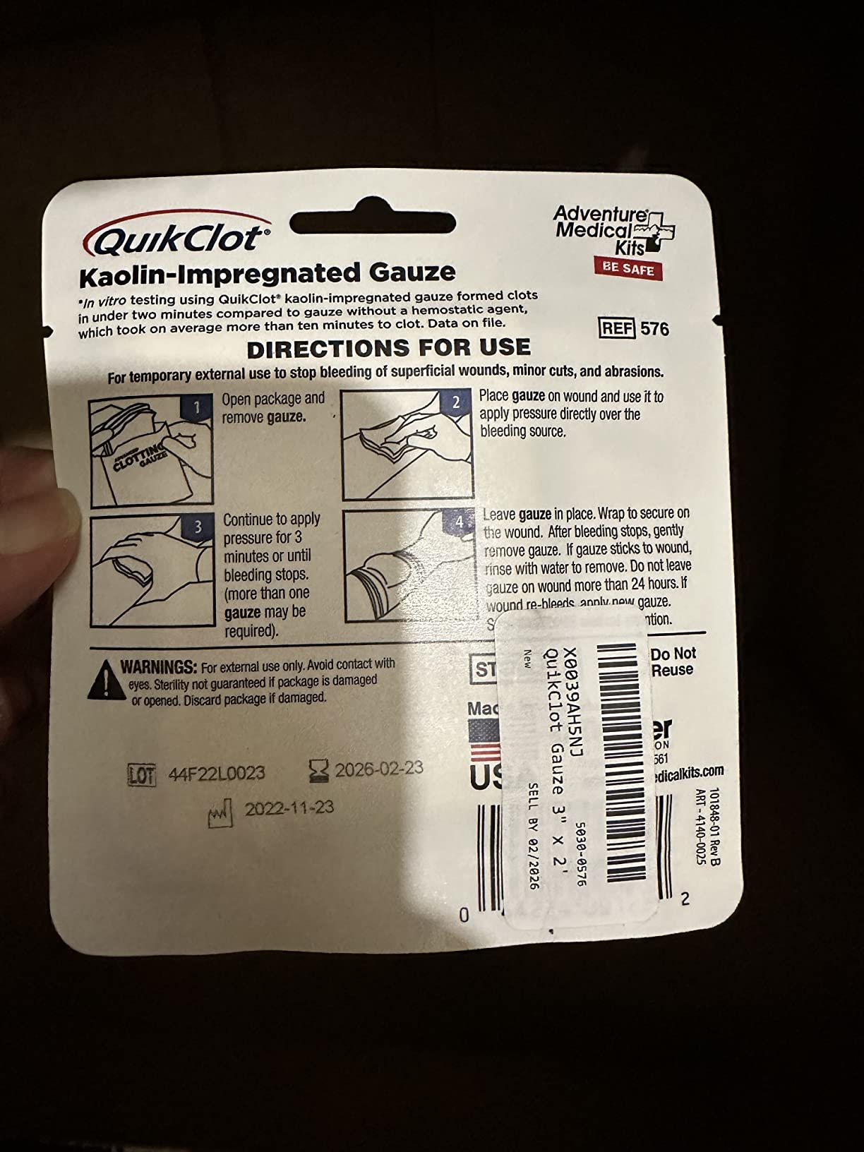 Adventure Medical Kits QuikClot Advanced Clotting Gauze - Stops Bleeding Up to 5X Faster Than Standard Gauze - Kaolin Hemostatic Dressing - for First Aid Kits & Survival Gear - 3 x 24 customer photo 1