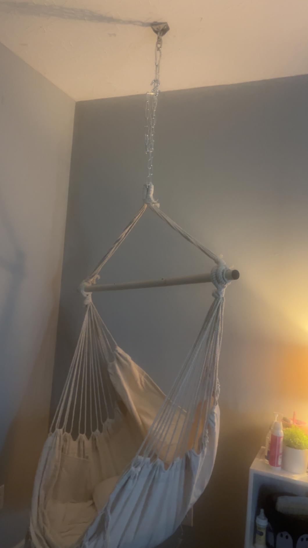 Y- STOP Hammock Chair Hanging Rope Swing, Max 500 Lbs, 2 Cushions Included, Large Macrame Hanging Chair with Pocket for Superior Comfort, with Hardware Kit (Beige) customer photo 1