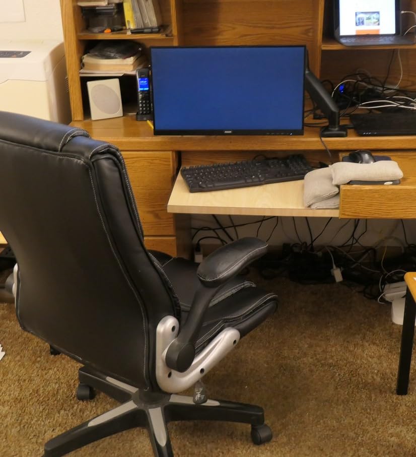 MOUNTUP Single Monitor Desk Mount Holds Screen up to 32 inch, Height Adjustable Monitor Arm, Computer Monitors Stand with Clamp/Grommet Mounting Base, VESA Mounts Fit 4.4-17.6lbs Computer, Black customer photo 1