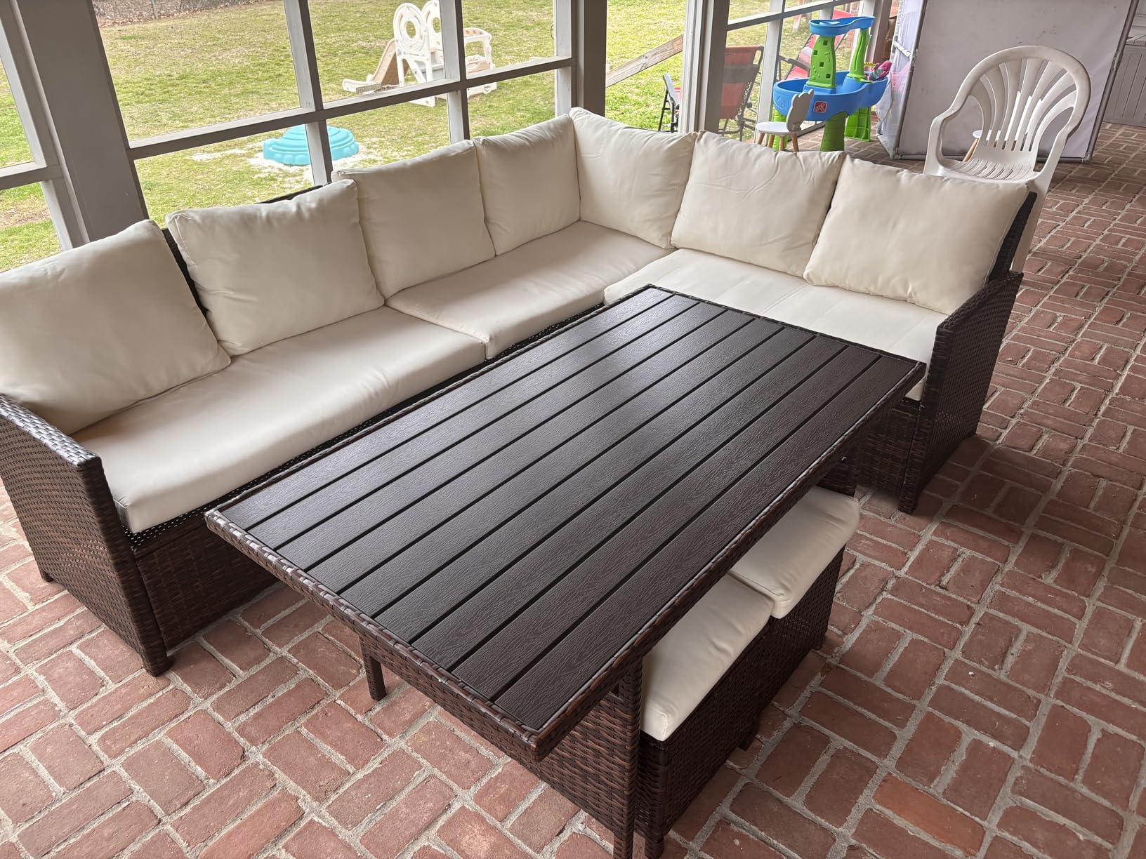 Wisteria Lane 7 Piece Patio Furniture Set, Wicker Patio Sectional with Wide Armrest, All Weather Outdoor Dining Set, Light Grey customer photo 1