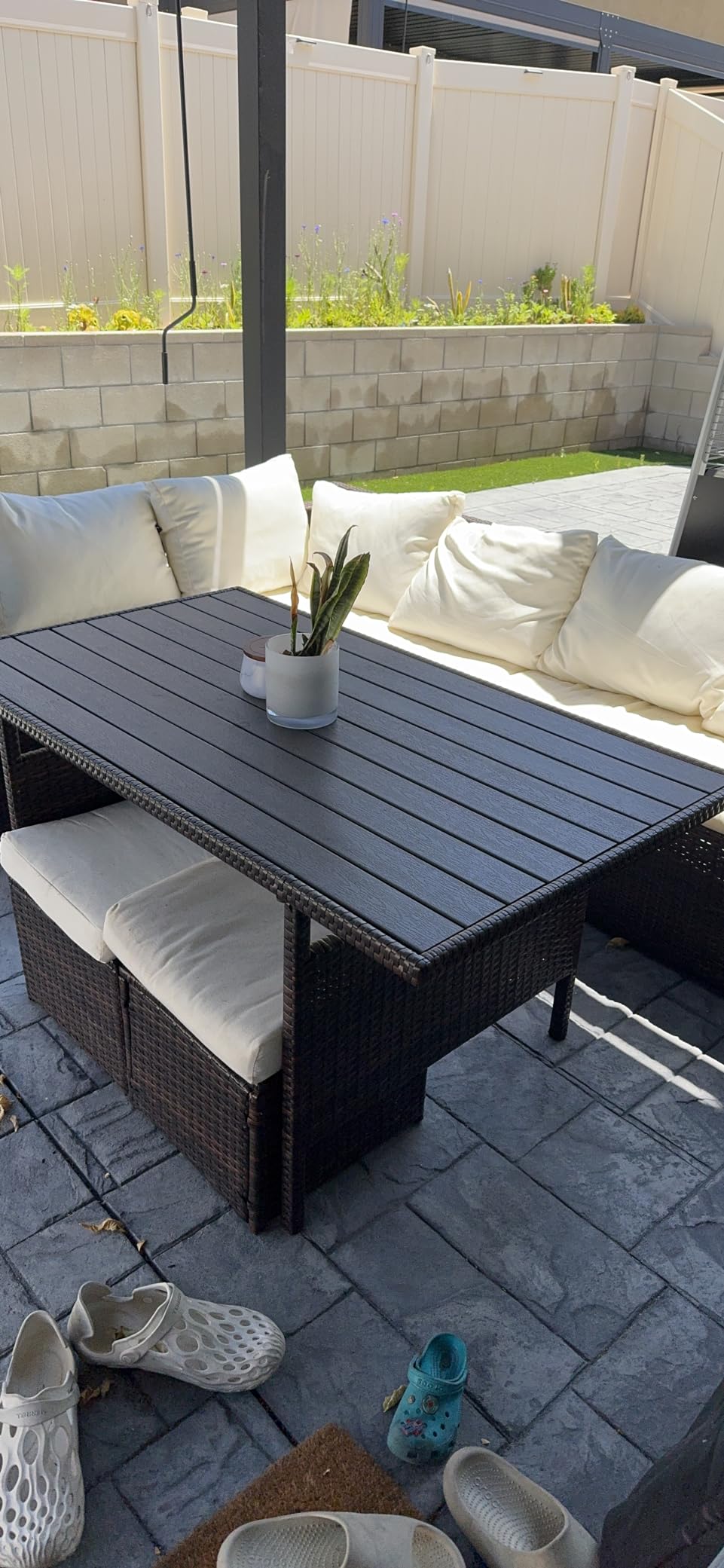 Wisteria Lane 7 Piece Patio Furniture Set, Wicker Patio Sectional with Wide Armrest, All Weather Outdoor Dining Set, Light Grey customer photo 2