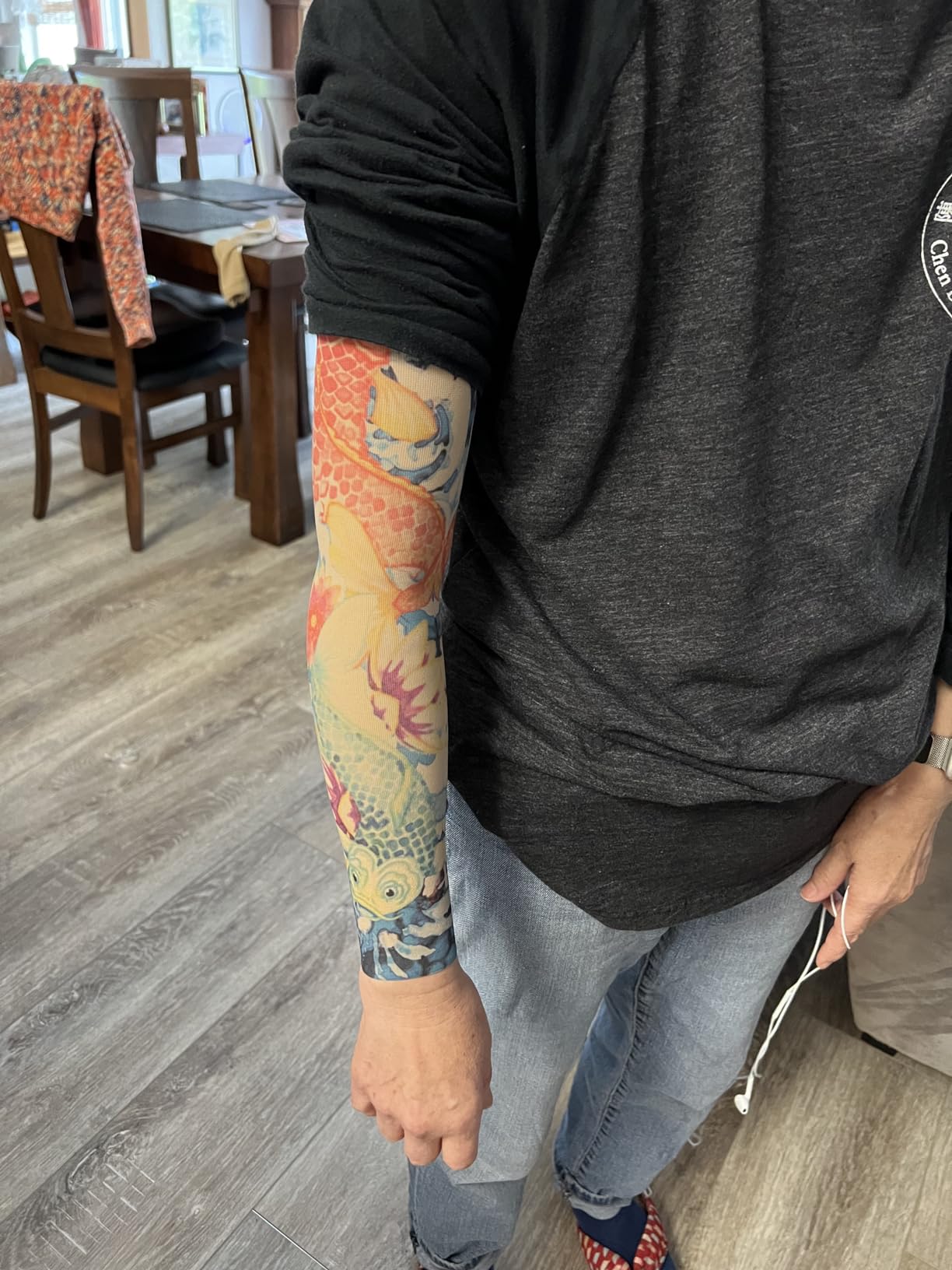 LympheDIVAs Medical Graduated Compression Sleeve for Lymphedema (Long 20-30 mmHg Large, Lotus Dragon Tattoo) - Stylish Medical Compression customer photo 1