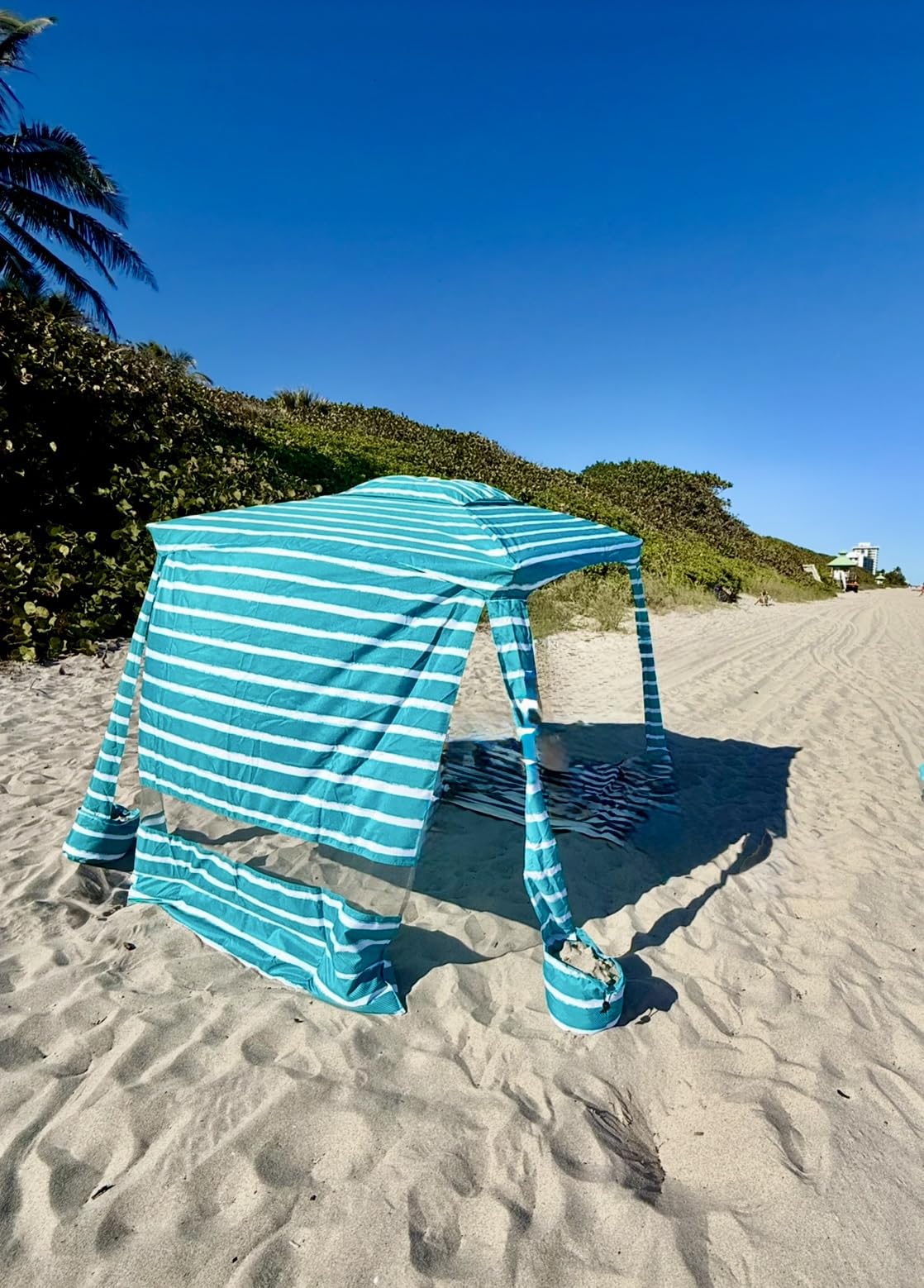 AMMSUN Beach Cabana, 6.5'x6.5' Beach Canopy, Easy Set up and Take Down, Cabana Tent with Sand Pockets, Instant Sun Shade with Side Wall, Coral Tropical customer photo 1