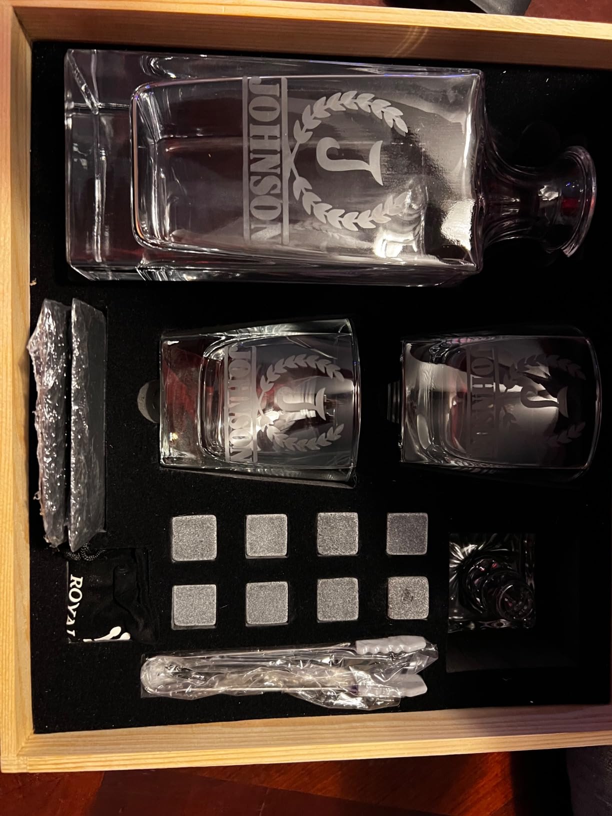 Whiskey Decanter Gift Set by Royal Reserve - Liquor Bourbon Decanter 24 oz 750 ml with Glasses, Chilling Stones, Coasters and Tong - Whiskey Gifts for Men, Husband, Dad, Boyfriend customer photo 1