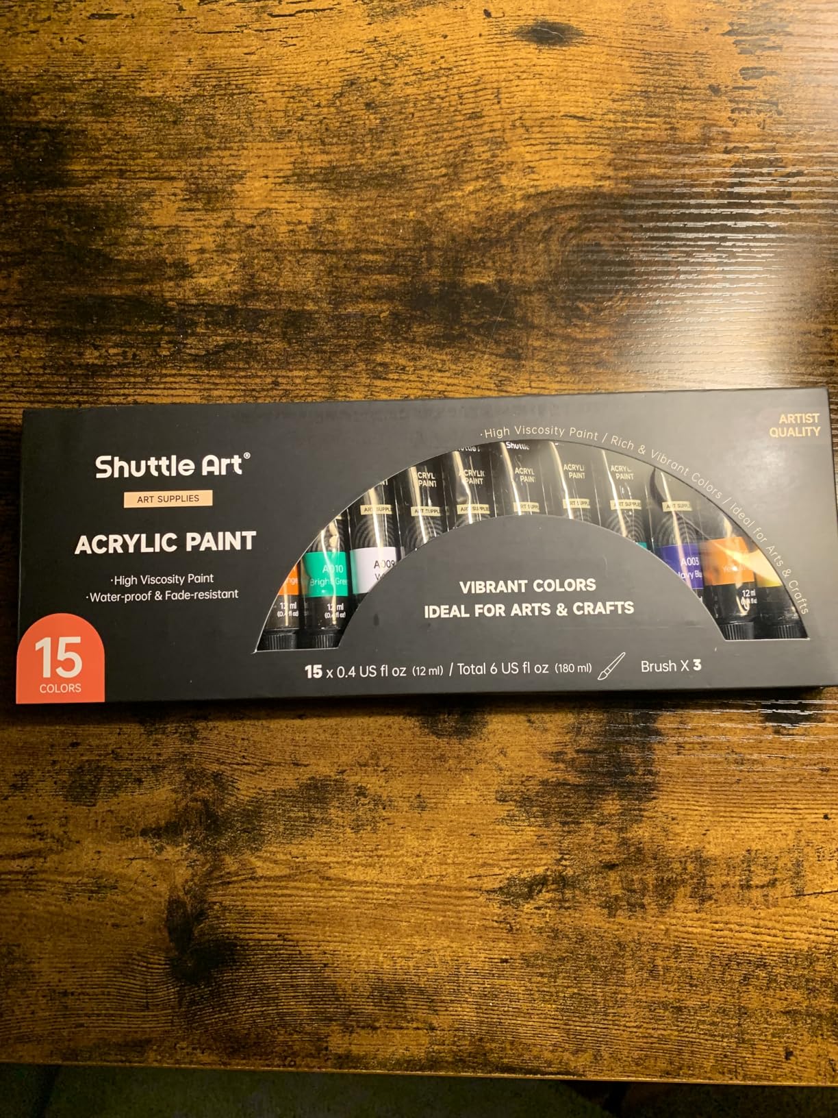 Shuttle Art Acrylic Paint Set, 15 x 12ml Tubes Artist Quality Non Toxic Rich Pigments Colors Perfect for Kids Adults Beginners Artists Painting on Canvas Wood Clay Fabric Ceramic Crafts customer photo 2