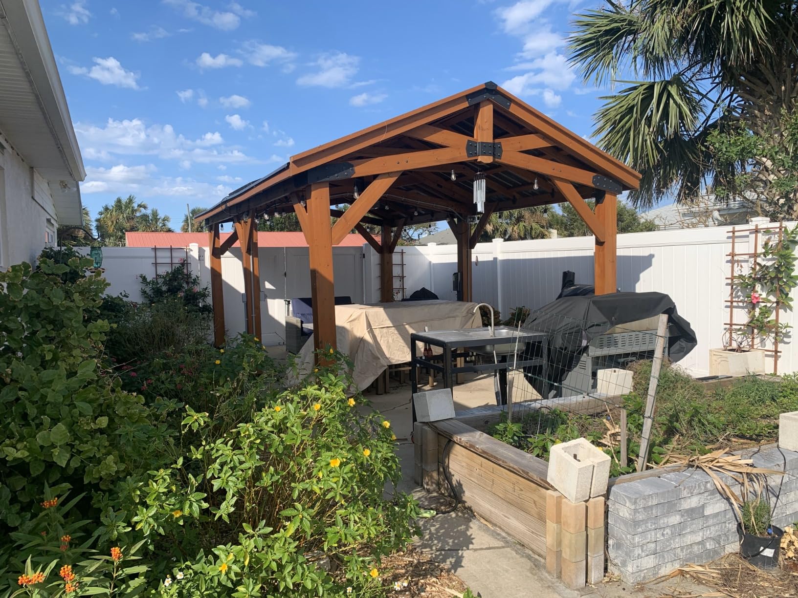 Backyard Discovery Arlington 12' x 12' Cedar Wood Outdoor Gazebo Pavilion with Hardtop Galvanized Steel Peak Roof, Snow Support, Wind Resistance, PowerPort, Shade for Garden, Patio, Deck, Entertaining customer photo 1