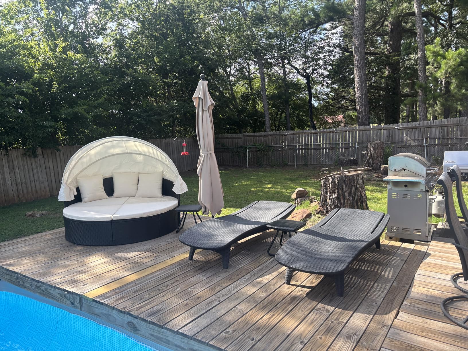 Patio Furniture Round Outdoor Daybed with Retractable Canopy Wicker Rattan Sectional Sofa for Lawn Garden Backyard Pool (Beige) customer photo 1