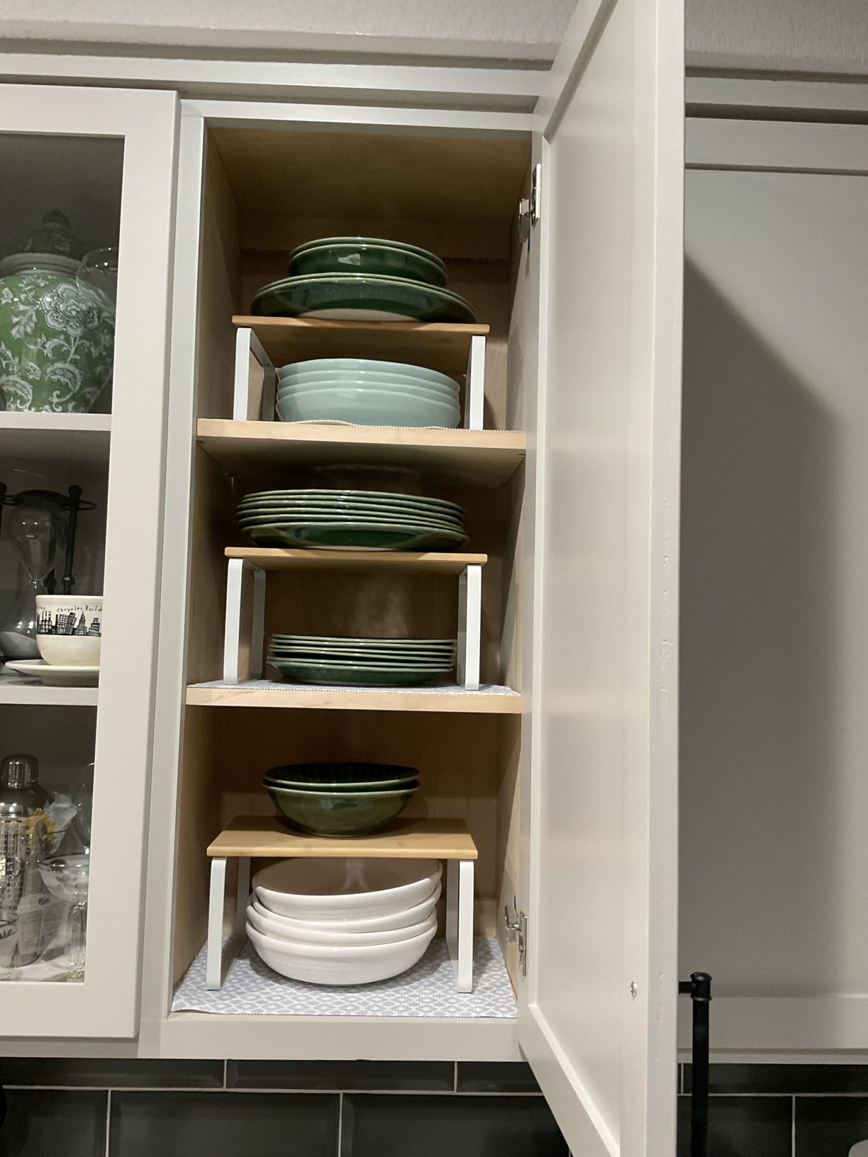 SONGMICS Cabinet Organizer Shelf, Set of 4 Kitchen Counter Shelves, Kitchen Storage, Spice Rack, Stackable, Expandable, Metal and Engineered Wood, Cloud White and Natural Beige UKCS010N01 customer photo 2