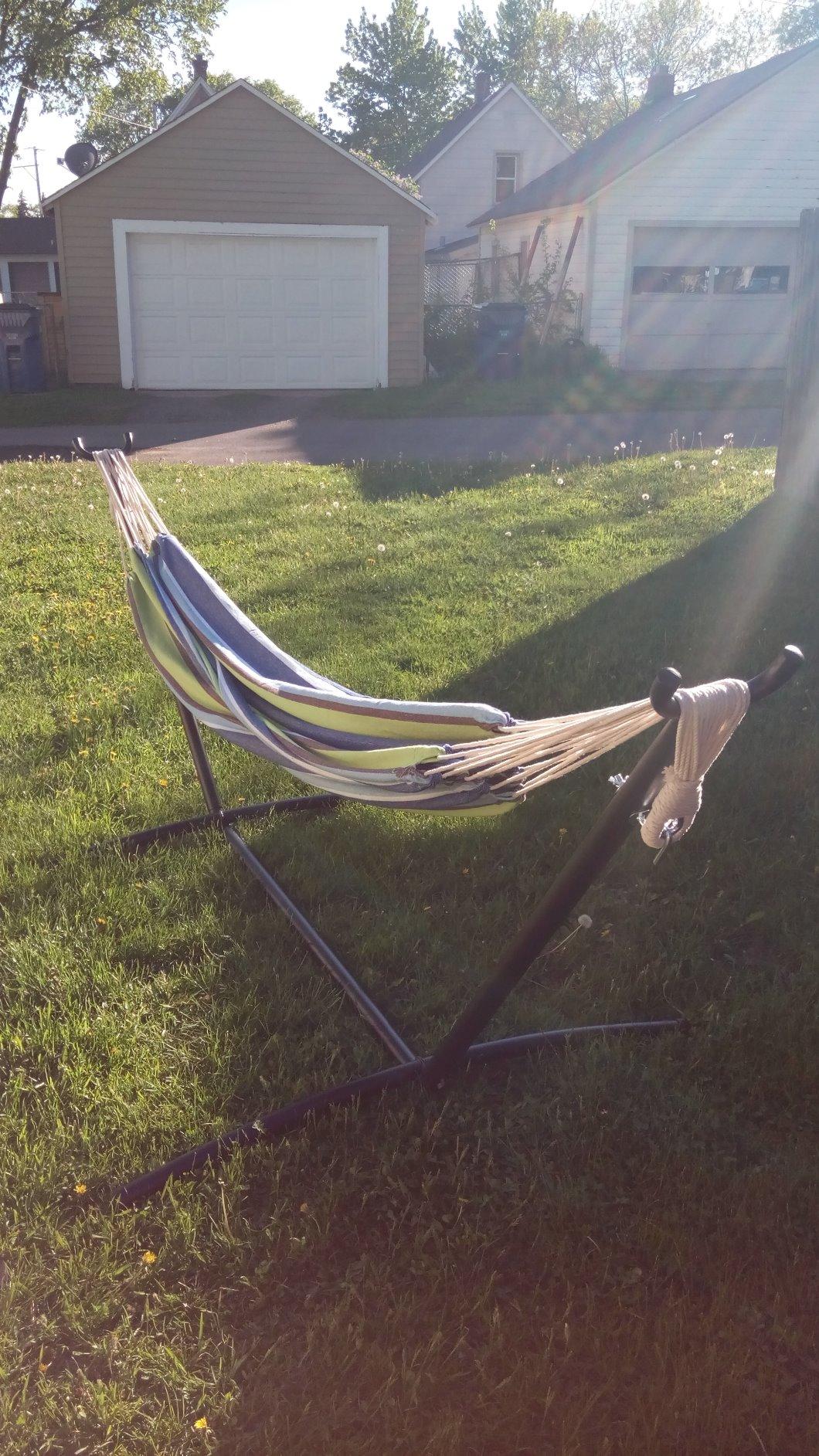 Best Choice Products Double Hammock with Steel Stand, Indoor Outdoor Brazilian-Style Cotton Bed w/Carrying Bag, 2-Person Capacity - Ocean customer photo 2