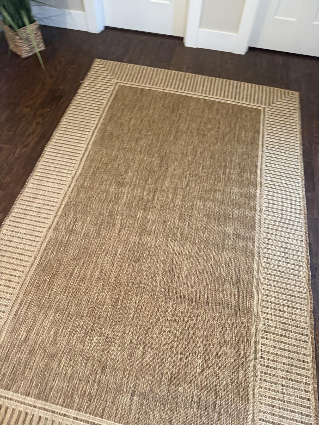 Nuloom Asha Light Brown/Ivory, 5' x 8', Casual, Striped Border, Soft and Cozy, High Traffic, Stain Resistant, Easy Clean, Durable Area Rug for Indoor/Outdoor Patio, Deck, Porch, Garden, Courtyard customer photo 1