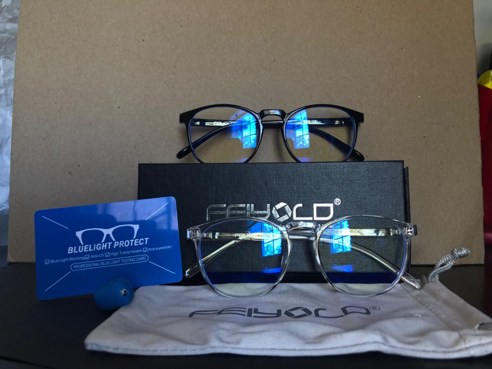 Blue Light Blocking Glasses Women/Men,Retro Round Anti Eyestrain Computer Gaming Glasses(Black+Blue) customer photo 2