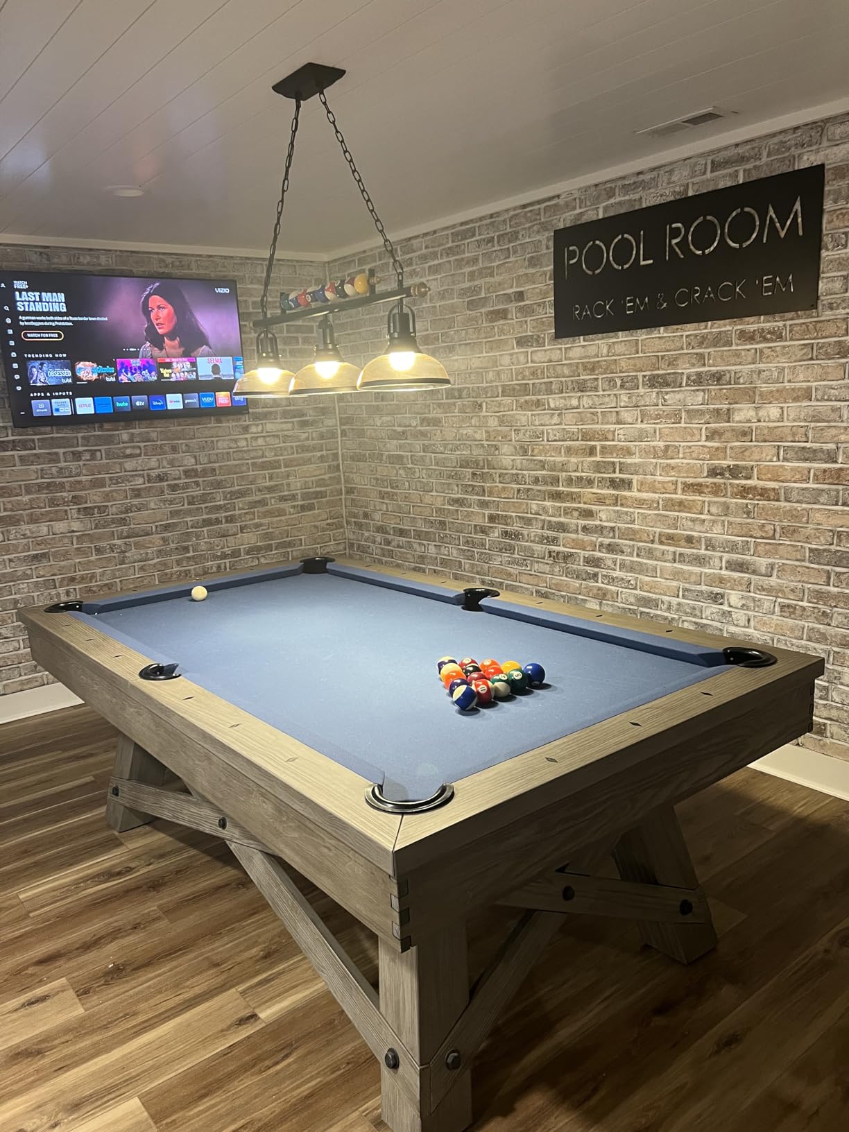 Pool Table Lighting Fixtures Ceiling Lamp for Game Room Beer Party 7' - 8 ' Table, Black Metal Ball Design Billiard Pendant Lamp with 3 Glass Shades (3 Heads Glass Shades) customer photo 1