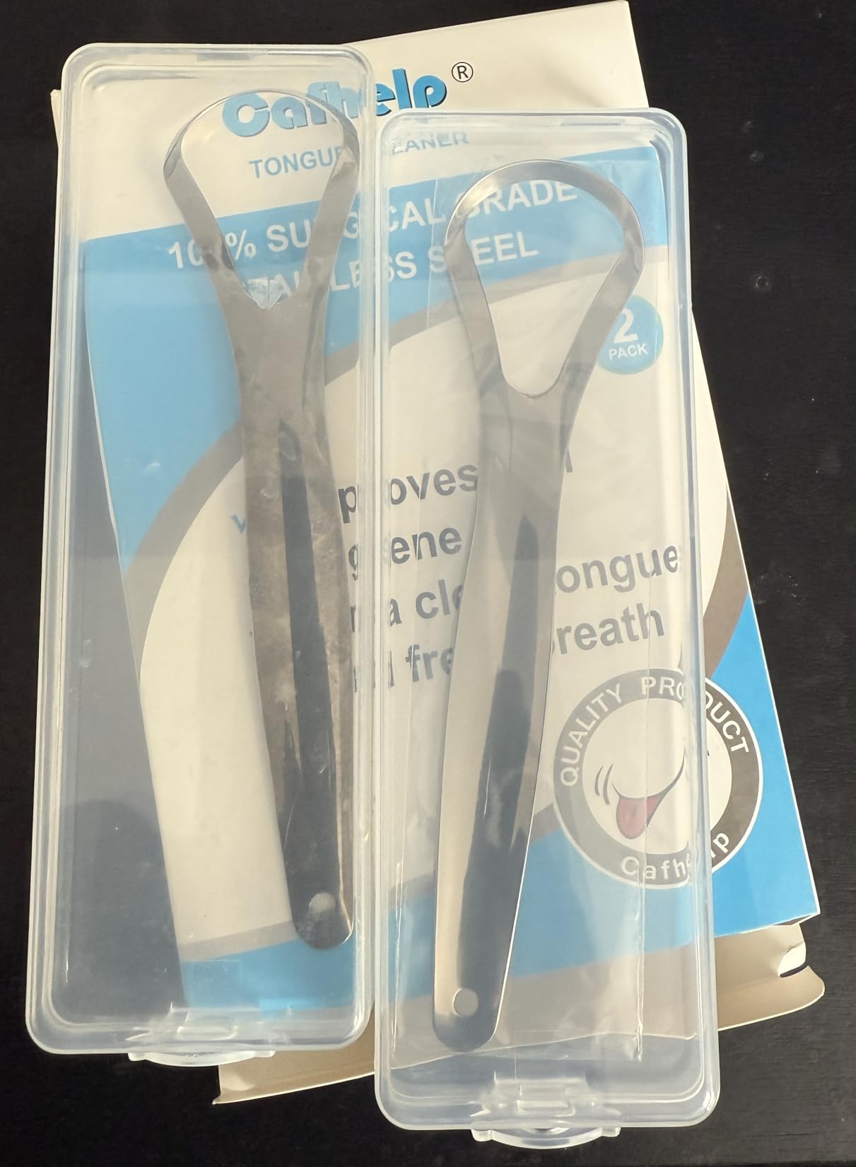 2-Pack Tongue Scraper, 100% 304 Surgical Stainless Steel Tongue Cleaner for Both Adults and Kids, Professional Reduce Bad Breath Metal Tongue Scrapers, Help Your Oral Hygiene (with 2 cases) customer photo 2