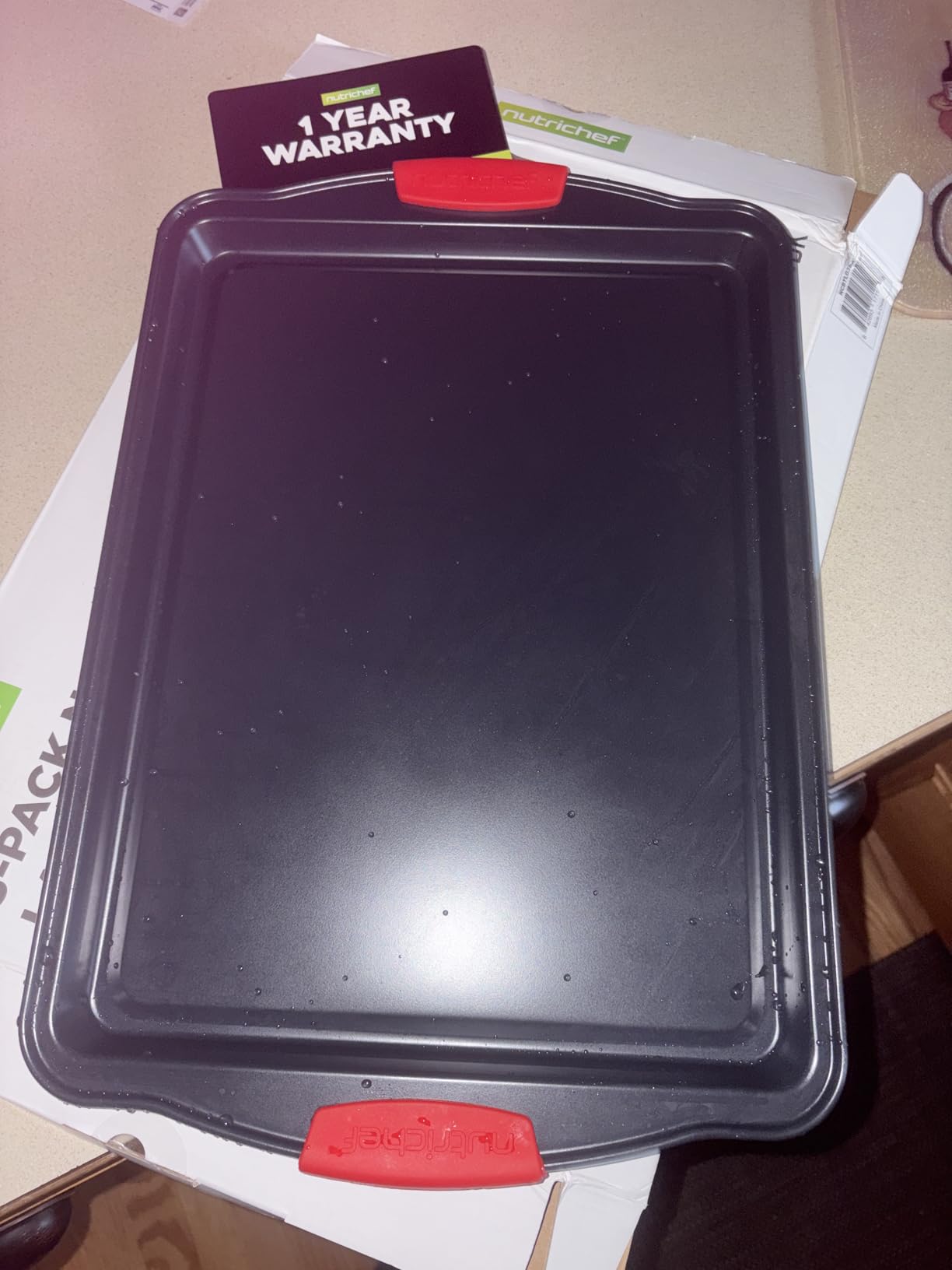 NutriChef 3-Piece Nonstick Kitchen Oven Baking Pans - Premium & Stylish Non-Stick Steel, Commercial Grade Restaurant Quality Metal Bakeware with Red Silicone Handles - Easy to Clean, NCSBS3S customer photo 2