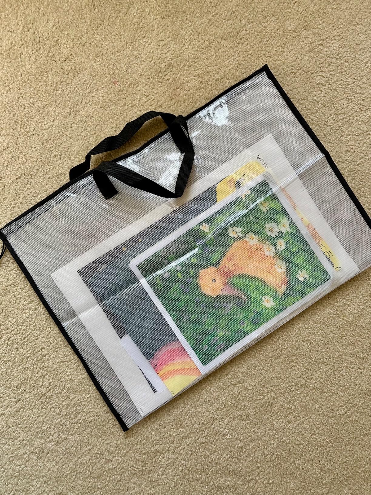 Opret 2 Pack 19x25 inch Art Portfolio Bags, Artwork Storage Case with Handle and Zipper Vinly Mesh Folder Organizers for Bulletin Boards, Scrapbooks, Keepsake and Poster Storage customer photo 2