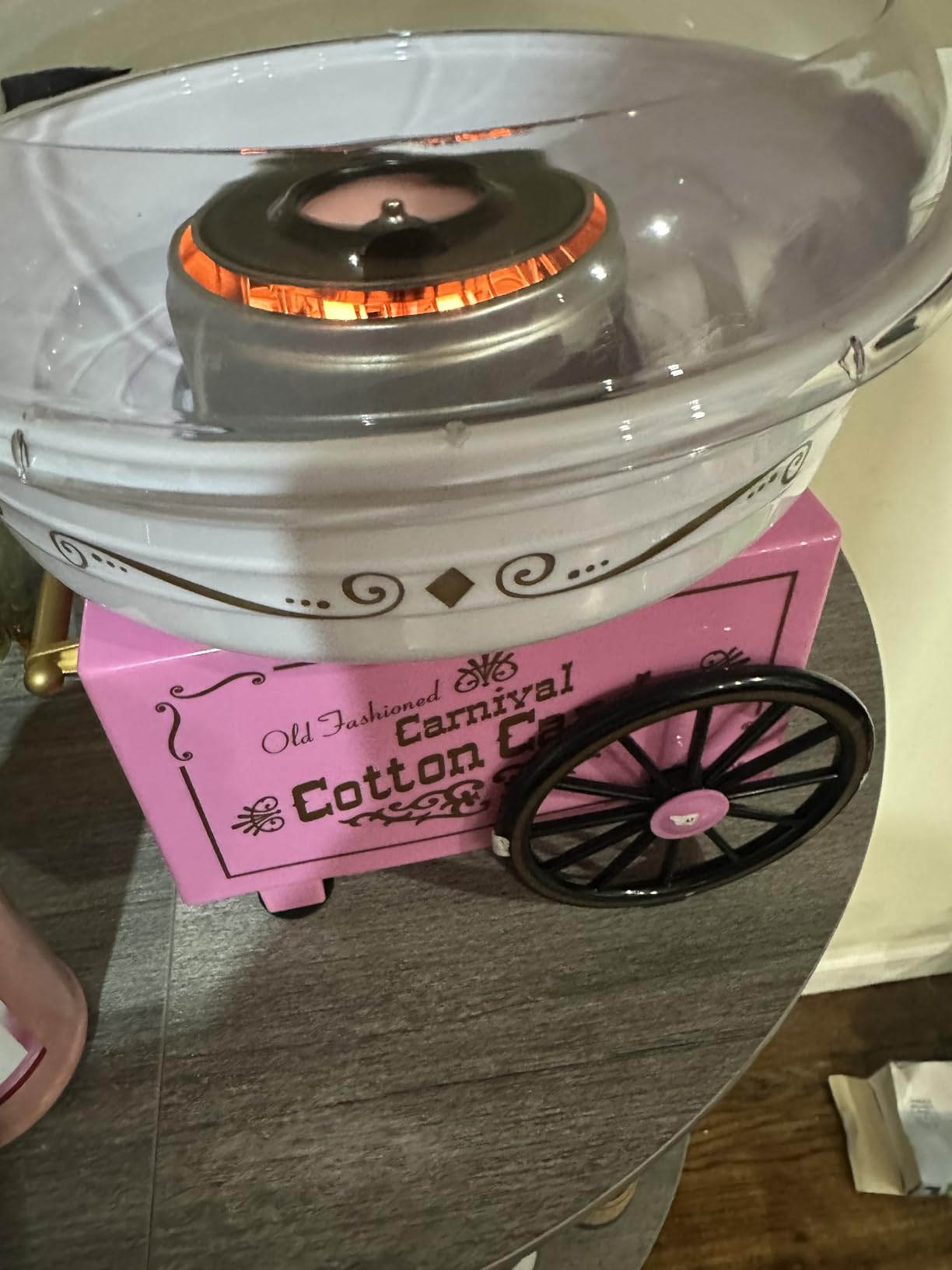 Nostalgia Vintage Hard and Sugar Free Candy Countertop Cotton Candy Maker, Includes 2 Reusable Cones And Sugar Scoop - Pink customer photo 1