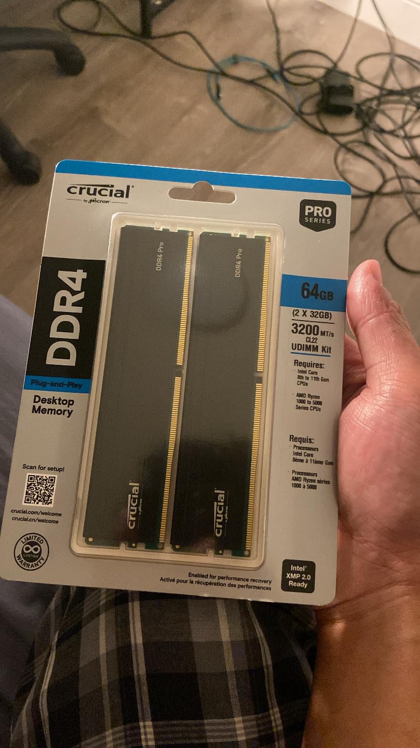 Crucial 32GB DDR4 RAM Kit (2x16GB), 3200MHz (PC4-25600) CL22 Desktop Memory, UDIMM 288-Pin, Downclockable to 2933/2666MHz, Compatible with Intel and AMD Ryzen - CT2K16G4DFRA32A customer photo 1