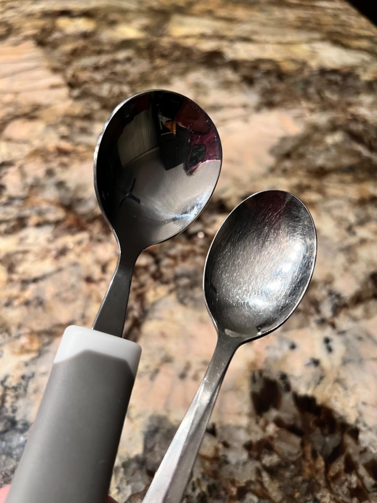 Special Supplies Adaptive Utensils 5-Piece Set Non-Weighted, Non-Slip Handles for Hand Tremors, Arthritis, Parkinsons or Elderly Use - Stainless Steel Knife, Rocker Knife, Fork, Spoons (Grey) customer photo 1