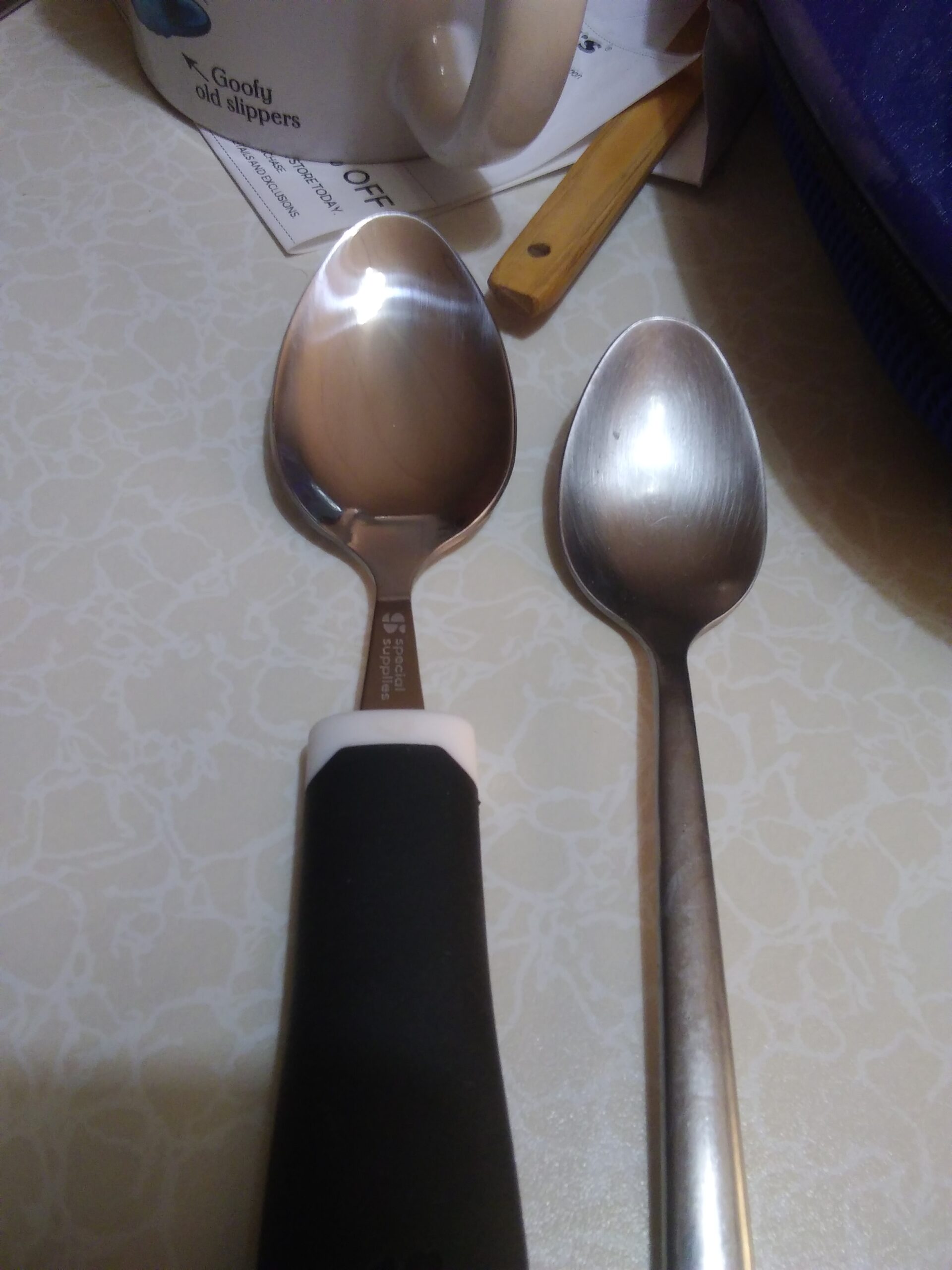 Special Supplies Adaptive Utensils 5-Piece Set Non-Weighted, Non-Slip Handles for Hand Tremors, Arthritis, Parkinsons or Elderly Use - Stainless Steel Knife, Rocker Knife, Fork, Spoons (Black) customer photo 2