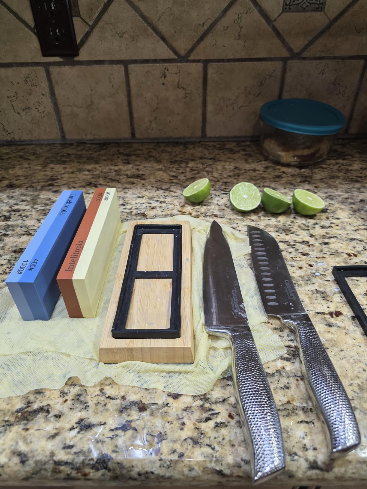 Complete Knife Sharpening Stone Set - Dual Grit Whetstone 400/1000 3000/8000 Knife Sharpener with Leather Strop, Flattening Stone, Bamboo Base, 3 Non-slip Rubber Bases & Angle Guide customer photo 2