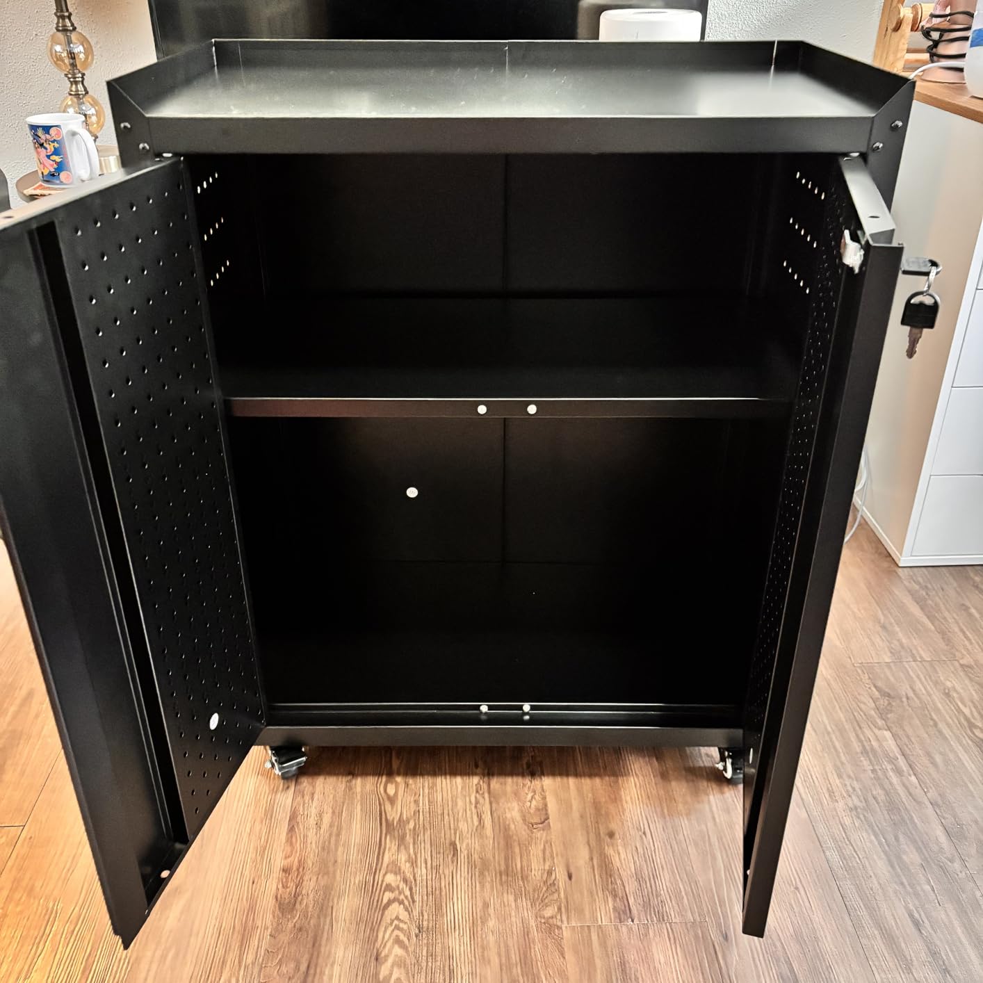 Aobabo Garage Storage Cabinet with Door Pegboard, Lockable Metal Storage Cabinet with 5 Adjustable Shelves for Garage Home, Required Assembly, Black customer photo 2