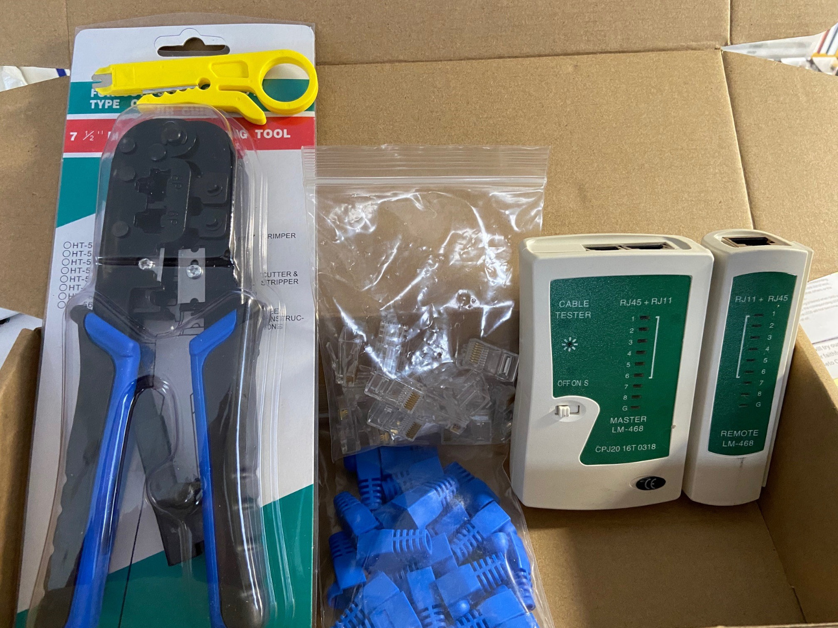 RJ45 Crimping Tool Kit Ethernet Crimp Set, RJ-11, 6P/RJ-12, 8P/RJ-45 Crimp, Cut and Strip with 20PCS CAT5 CAT5e Connectors, Covers,1 Network Cable Tester 1 Wire Stripper customer photo 1