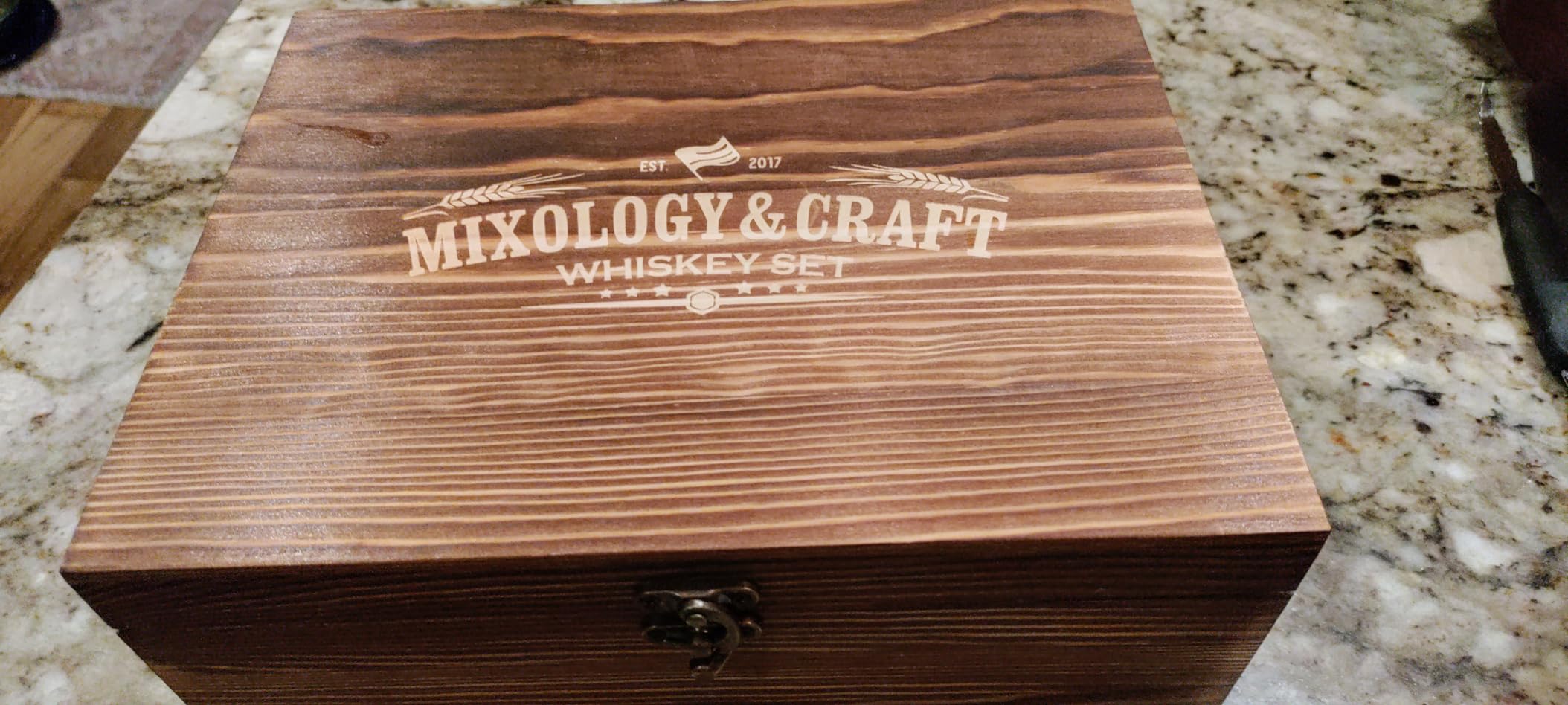 Mixology & Craft Whiskey Stones Gift Set: with Two 10oz Lead-Free Crystal Whiskey Glasses, 8 Whiskey Stones with Velvet Bag, 2 Slate Coasters & Recipe Cards in Wooden Crate | Great customer photo 2