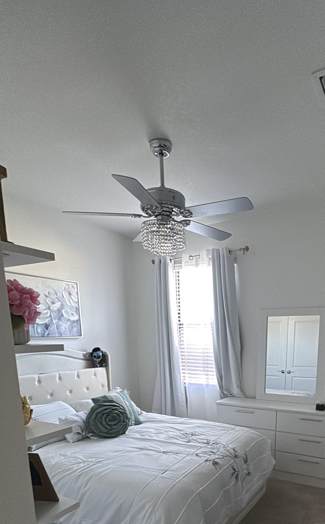 CROSSIO 52 Inch Crystal Ceiling Fan with Light and Remote Control, Modern Chandelier Fan with 5 Reversible Wood Blades Chrome Fandelier for Living Room Bedroom (Fine line Crystal-Ceiling Fan) customer photo 1