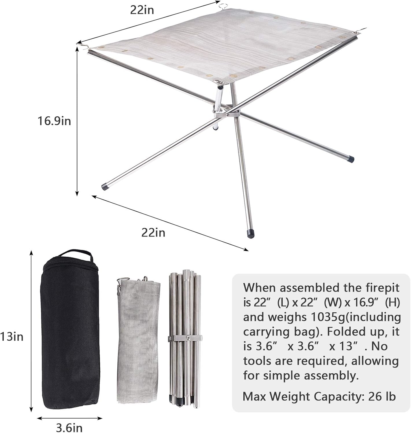 Portable Outdoor Fire Pit 22 Inch - New Upgraded Camping Fire Pit Collapsible Foldable Mesh Fire Pits Fireplace for Camping, Campfire, Patio, Backyard and Garden - Carrying Bag Included customer photo 2