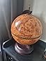 vidaXL White and Brown Tabletop Globe Bar Wine Stand, Solid Eucalyptus Wood, 16th Century Nautical Maps and Antique Frescoes Design, Rotating Storage, 15