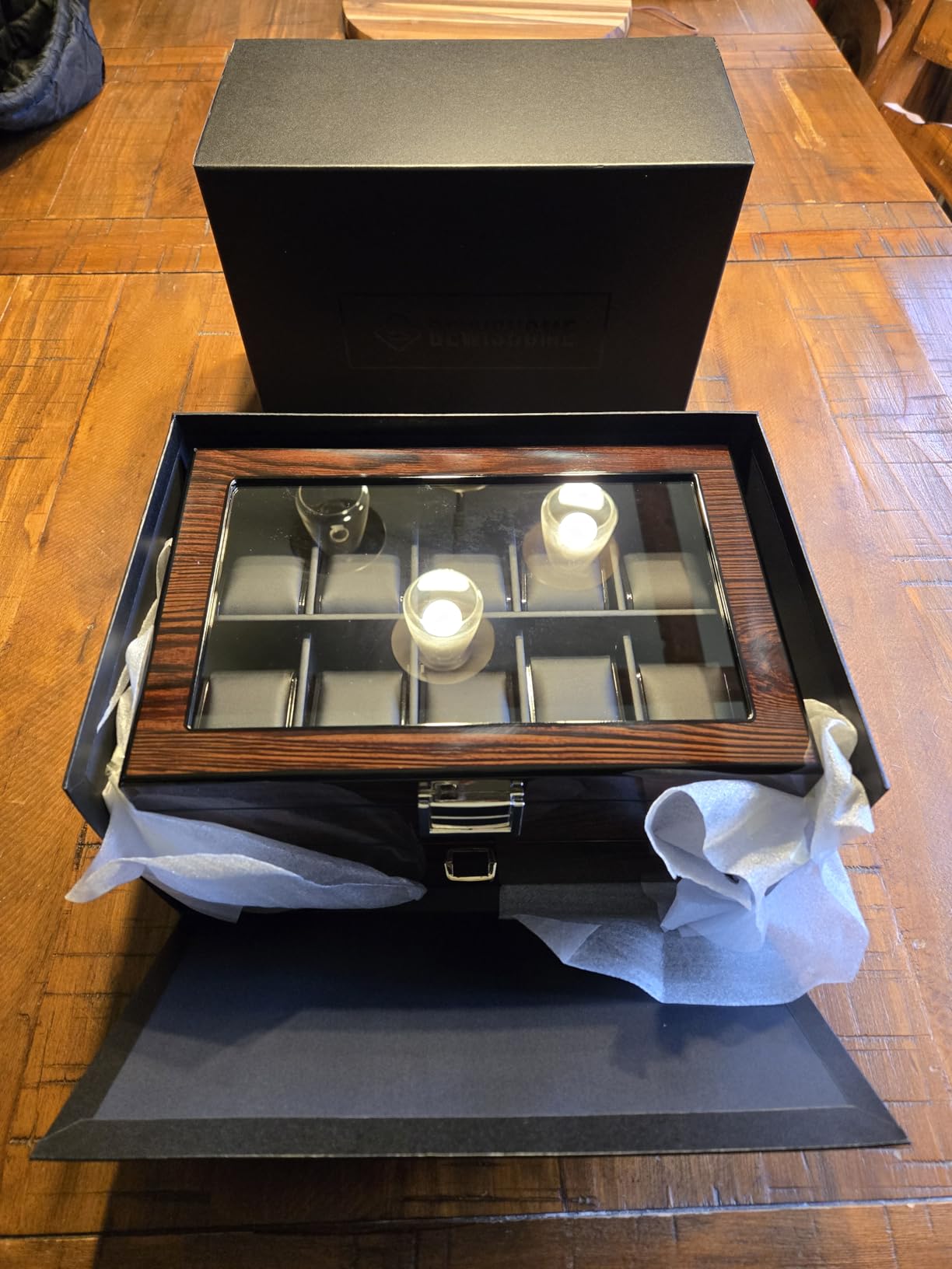 BEWISHOME High-End Watch Box, 20-Slot Watch Case with Large Glass Lid, Wooden Watch Cases for Men, Watch Storage, Watch Organizer, Synthetic Leather Interior, Brown SSH04Y customer photo 1
