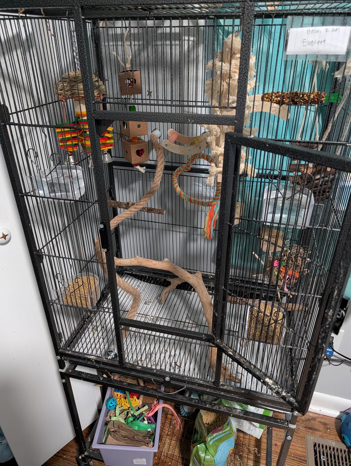 VIVOHOME 54 Inch Wrought Iron Large Bird Cage with Rolling Stand | Bird Flight Cage with Stand, Casters, Slide-out Tray for Parakeets Canaries Parrot Cockatiels Lovebirds Conures, Black customer photo 2