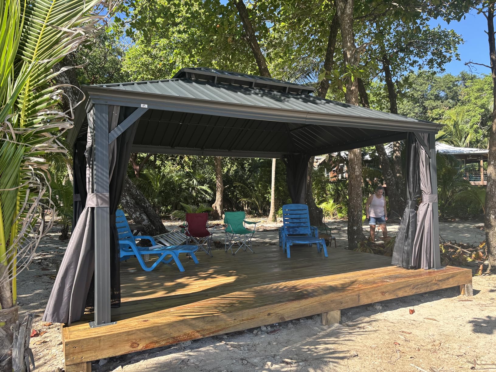 PURPLE LEAF 10' X 12' Permanent Hardtop Gazebo Aluminum Gazebo with Galvanized Steel Double Roof for Patio Lawn and Garden, Curtains and Netting Included, Grey customer photo 2