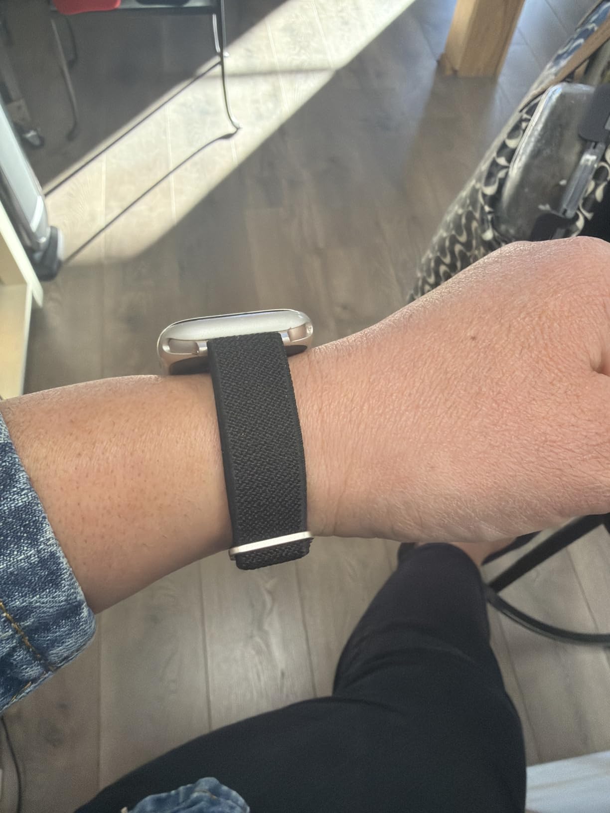 SICCIDEN Slim Stretchy Bands Compatible with Apple Watch Band 42mm 41mm 40mm 38mm, Women Elastics Nylon Thin Strap for iWatch SE 3/2/1 Series 11 10 9 8 7 6 5 4 3 2 1 (Black/Rose Gold) customer photo 1